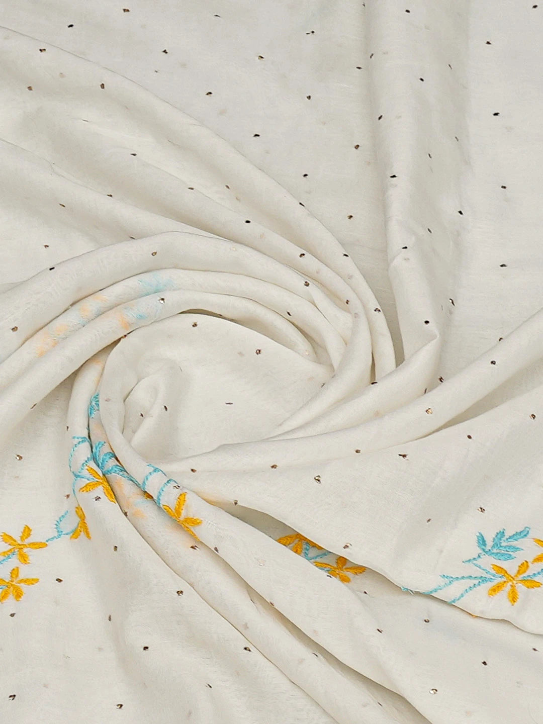 Ada Hand Embroidered White Chanderi Lucknowi Chikankari Dupatta With Mukaish Work A489089
