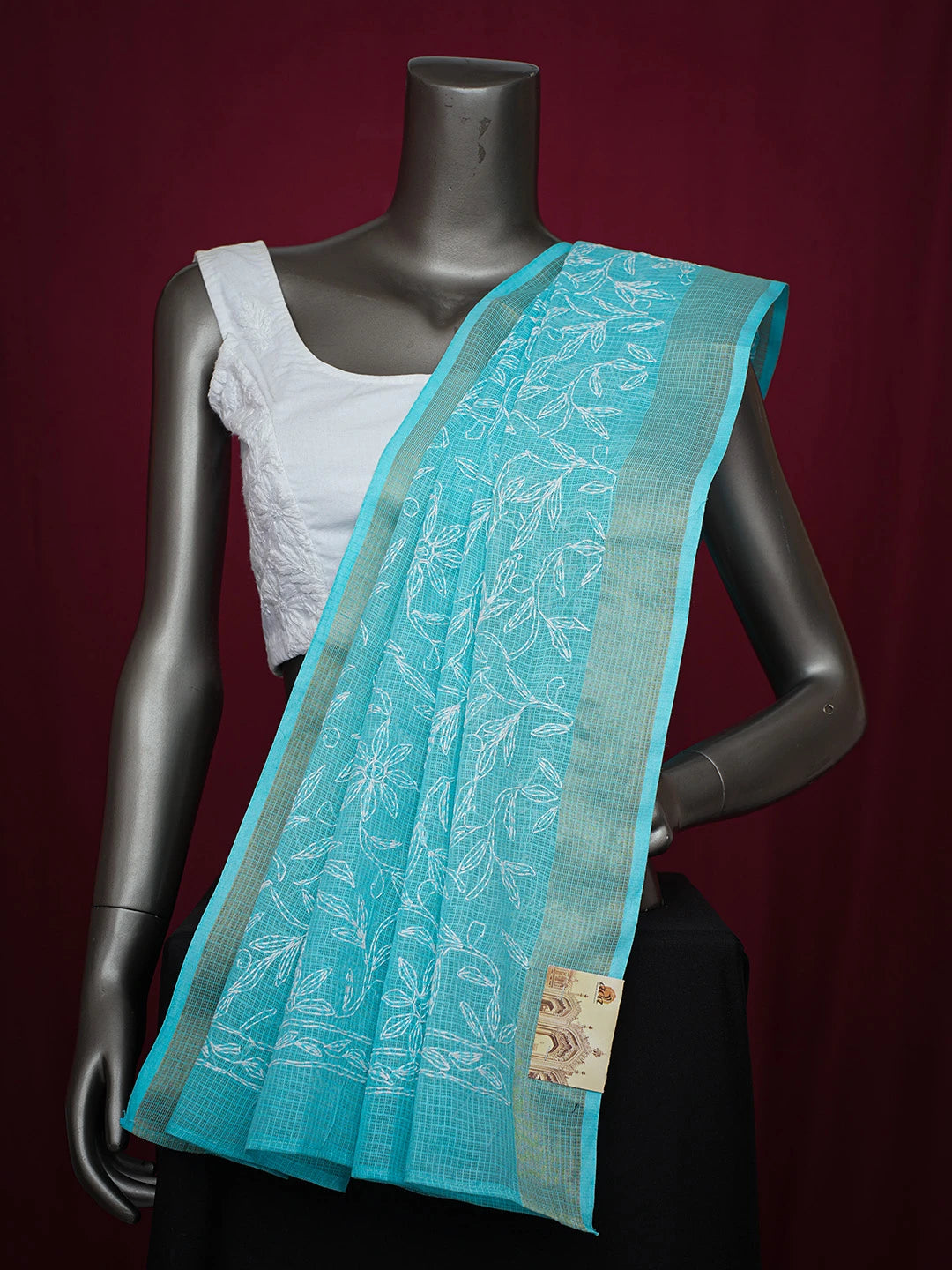 Ada Hand Embroidered Sky Blue Kota Lucknowi Chikankari Dupatta 01A610842
