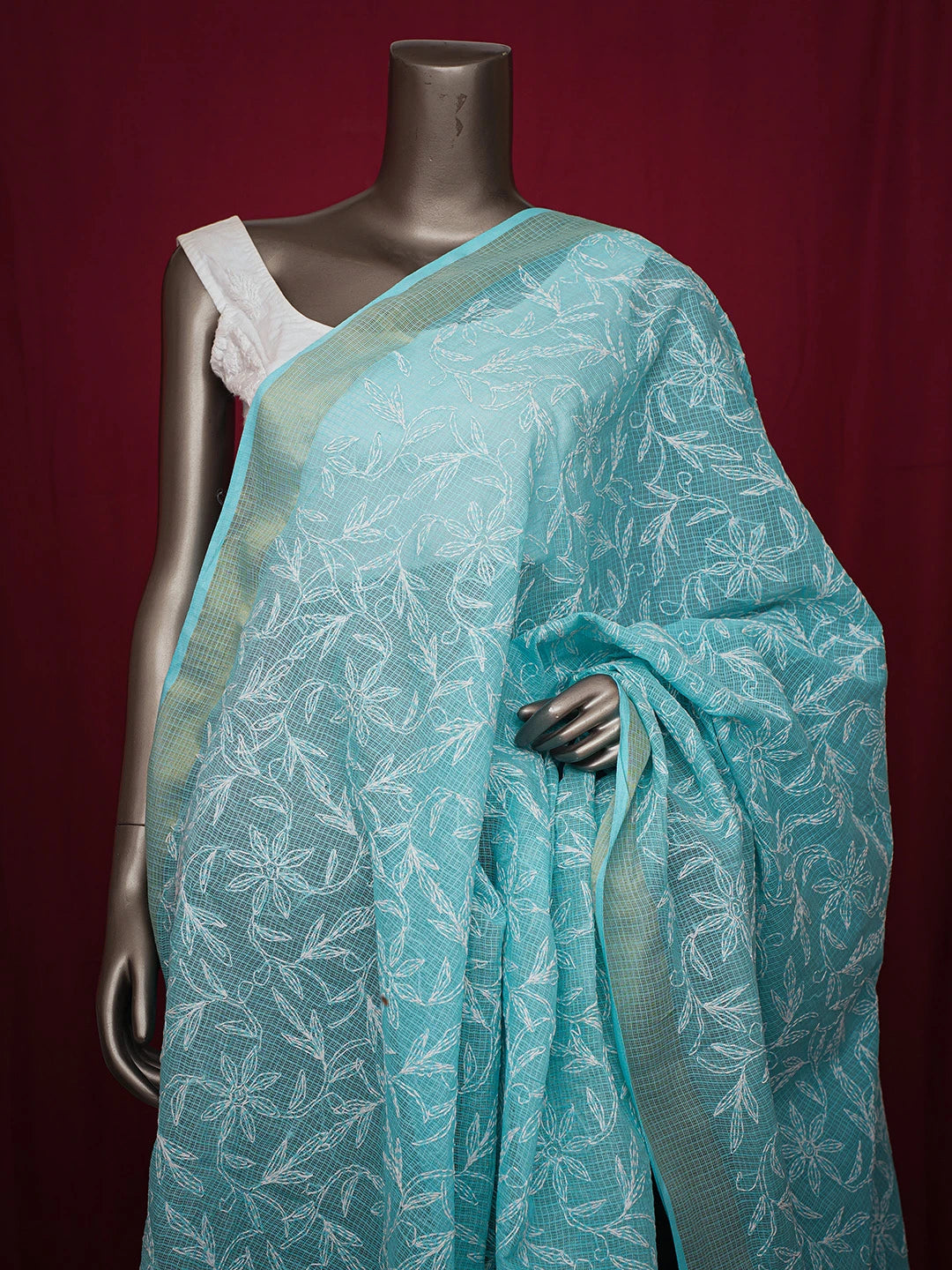 Ada Hand Embroidered Sky Blue Kota Lucknowi Chikankari Dupatta 01A610842