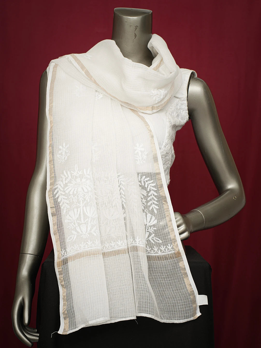 Ada Hand Embroidered White Kota Lucknowi Chikankari Dupatta 01A680899