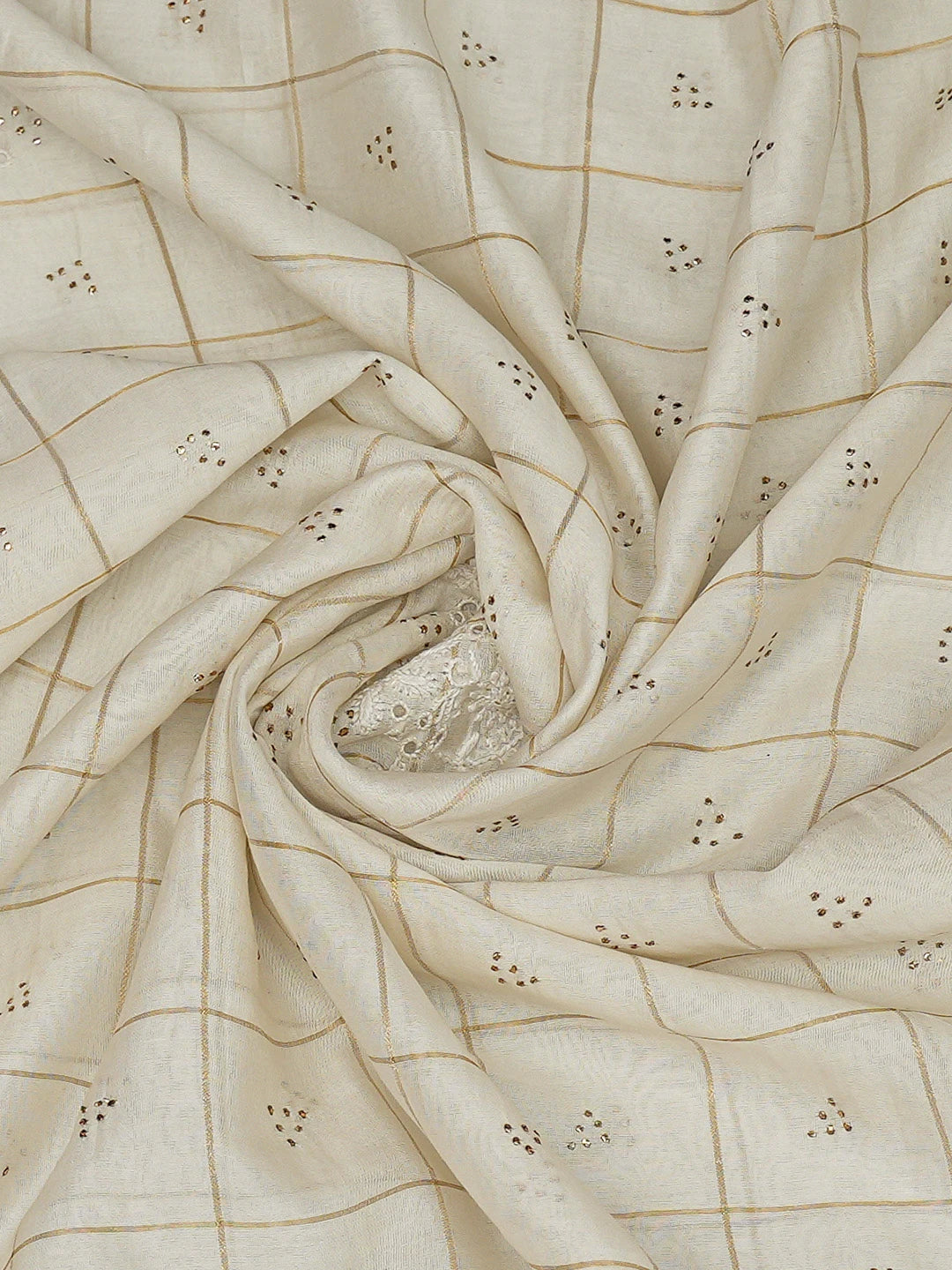 Ada Hand Embroidered White Chanderi Lucknowi Chikankari Dupatta With Muqaish Work 01A207551