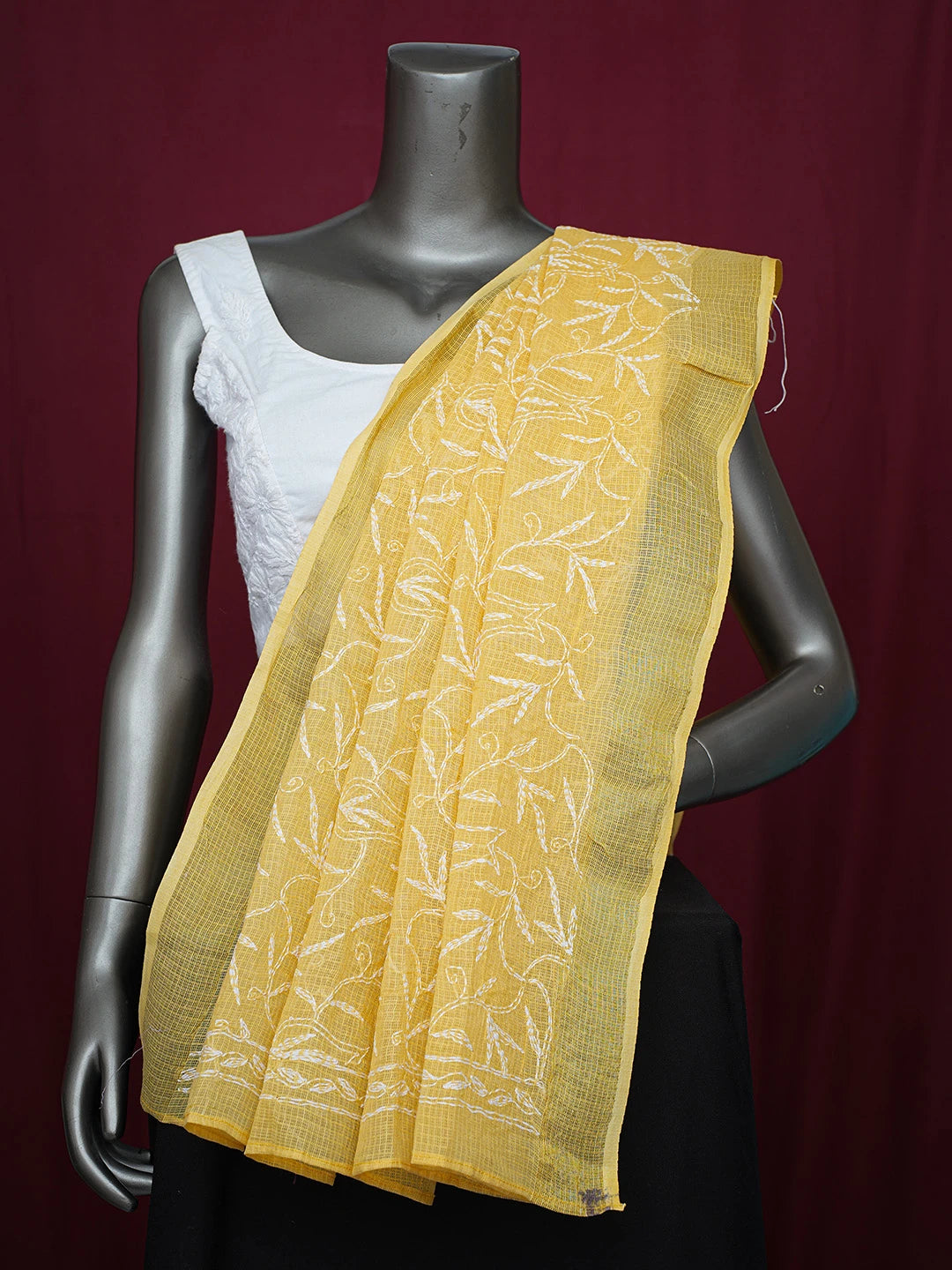 Ada Hand Embroidered Yellow Kota Lucknowi Chikankari Dupatta 01A720780