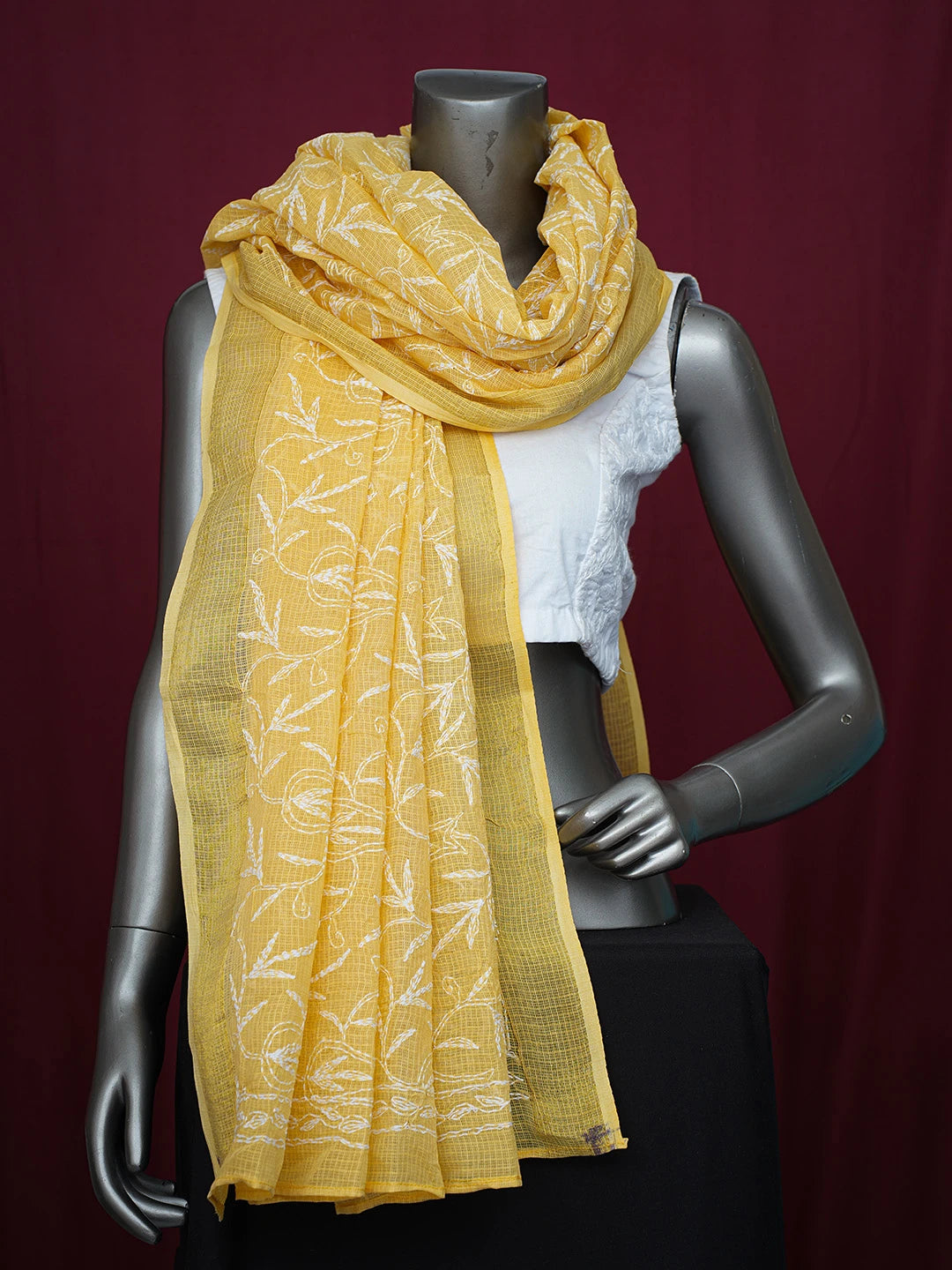 Ada Hand Embroidered Yellow Kota Lucknowi Chikankari Dupatta 01A720780