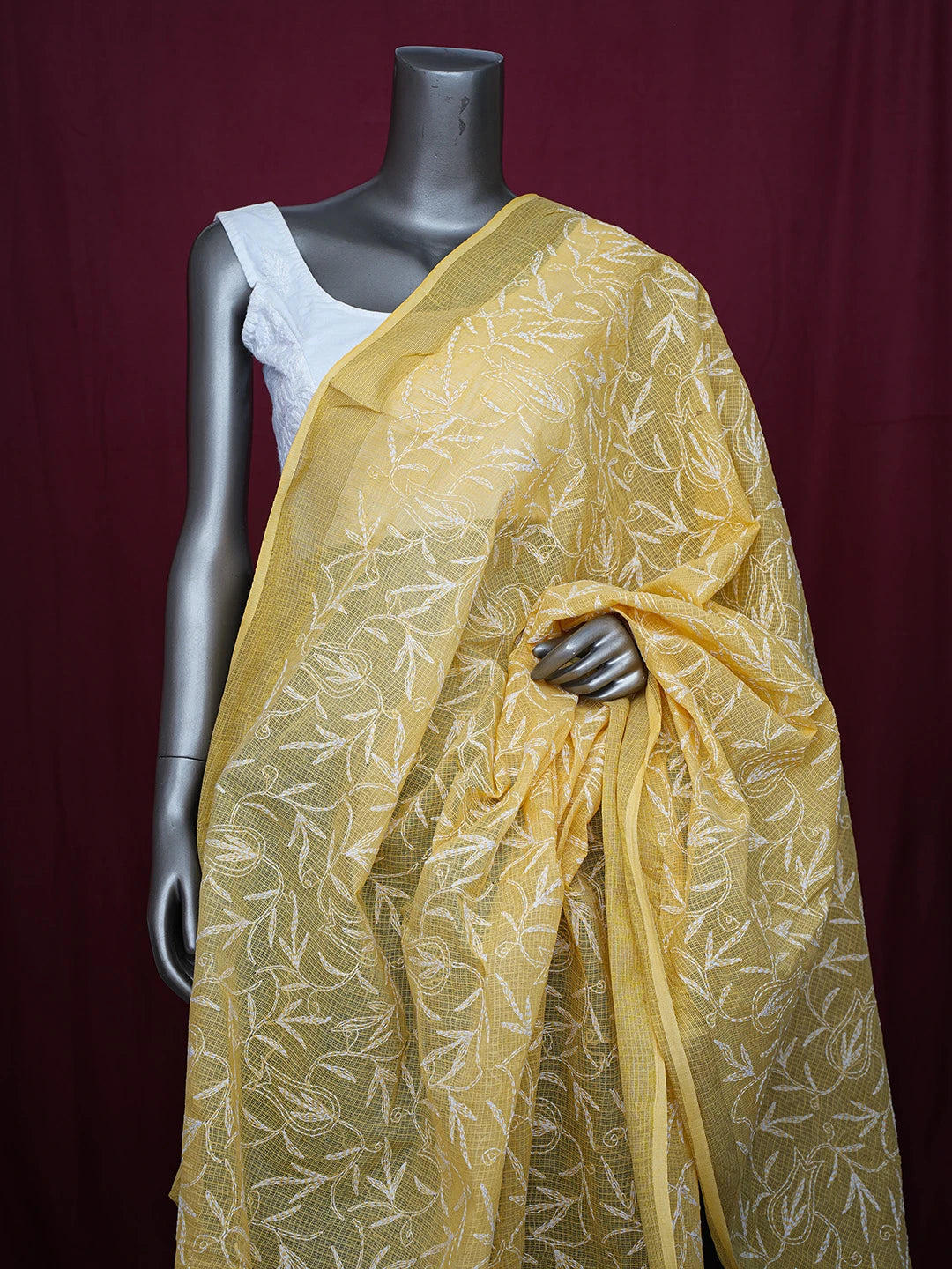 Ada Hand Embroidered Yellow Kota Lucknowi Chikankari Dupatta 01A720780