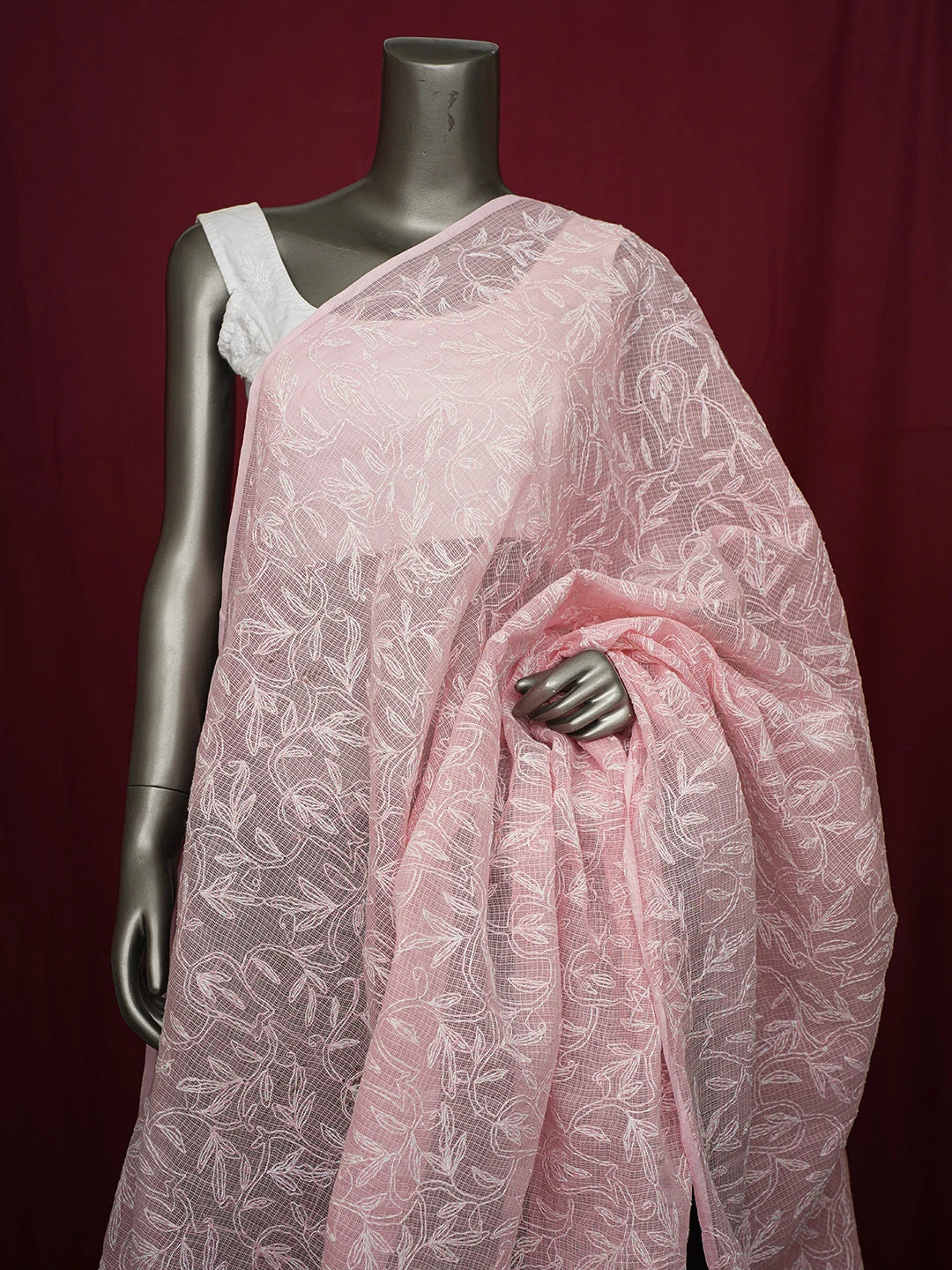 Ada Hand Embroidered Peach Kota Lucknowi Chikankari Dupatta 01A610851