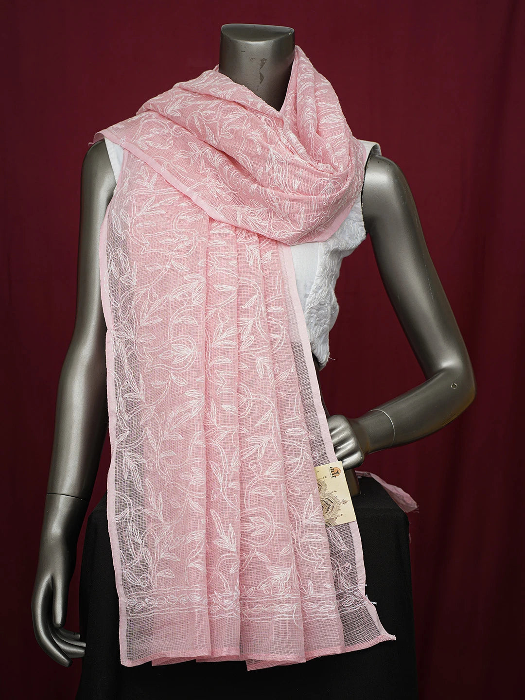 Ada Hand Embroidered Peach Kota Lucknowi Chikankari Dupatta 01A610851