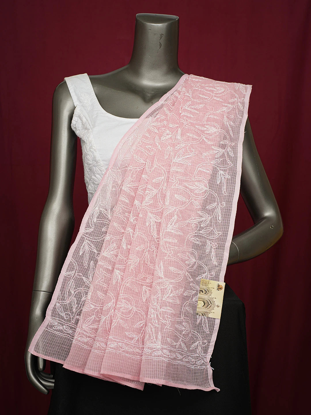 Ada Hand Embroidered Peach Kota Lucknowi Chikankari Dupatta 01A610851