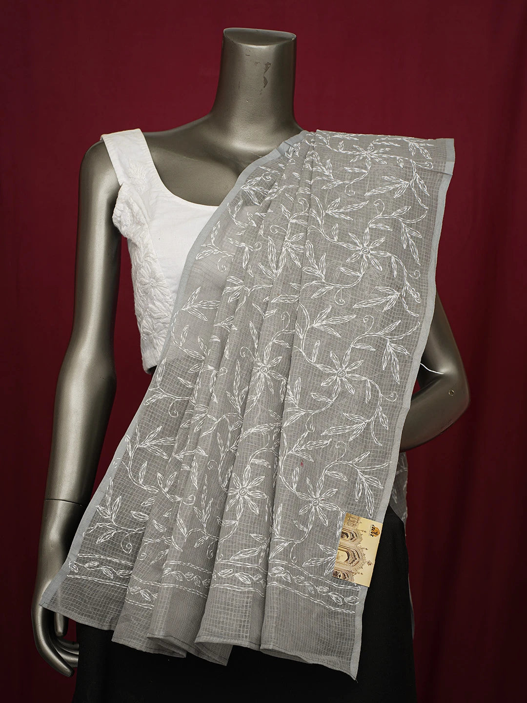 Ada Hand Embroidered Grey Kota Lucknowi Chikankari Dupatta 01A720768