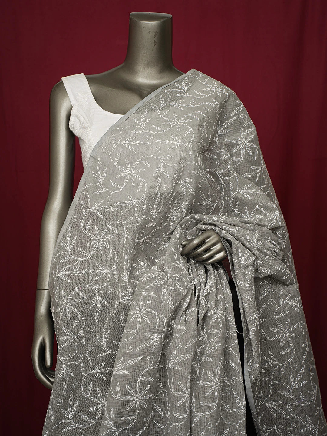 Ada Hand Embroidered Grey Kota Lucknowi Chikankari Dupatta 01A720768