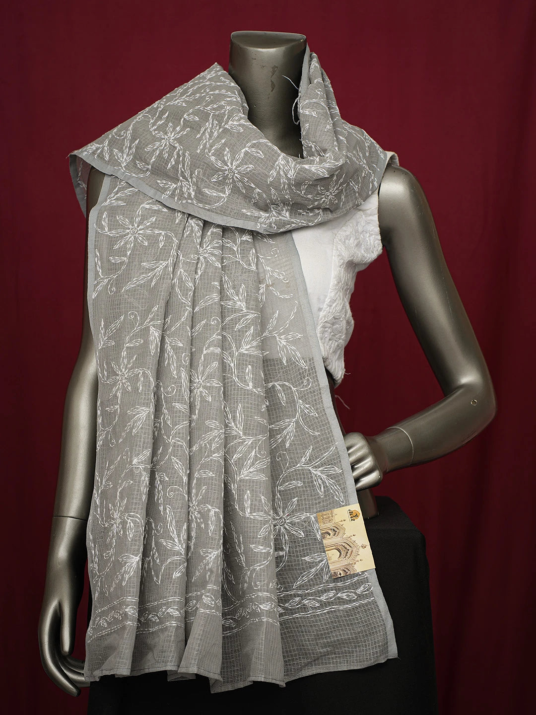 Ada Hand Embroidered Grey Kota Lucknowi Chikankari Dupatta 01A720768