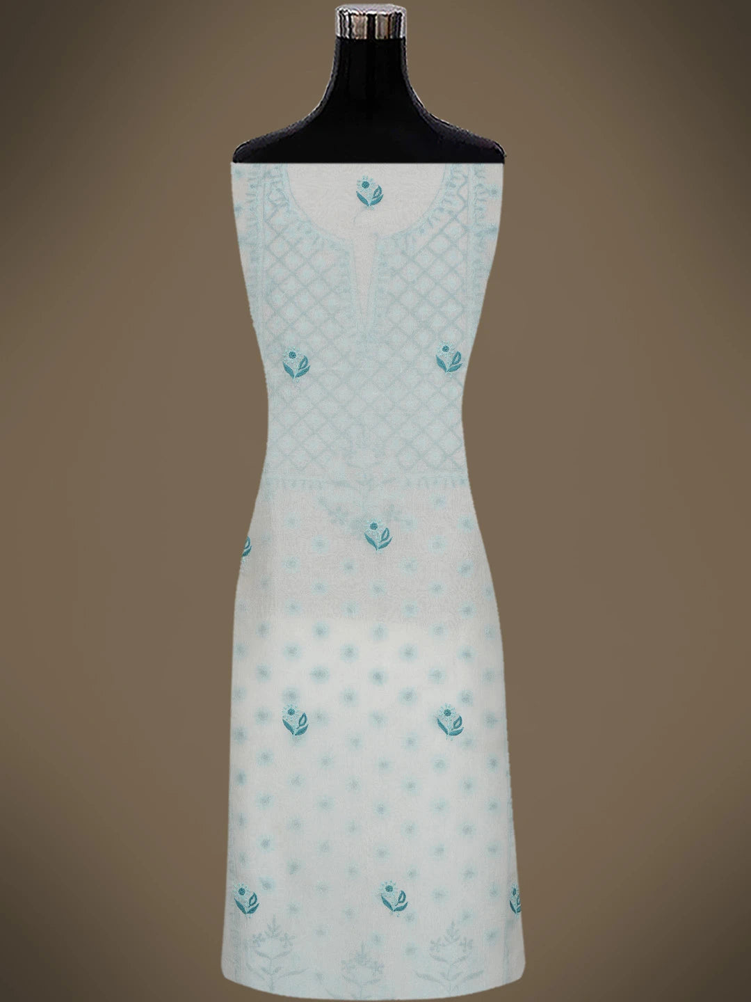 Ada Hand Embroidered Smoke White Organza Lucknowi Chikankari Unstitched Kurta Dupatta Set 01A650812