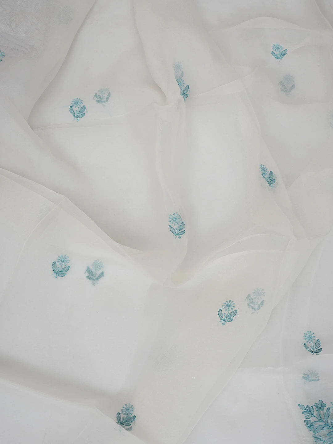Ada Hand Embroidered Smoke White Organza Lucknowi Chikankari Unstitched Kurta Dupatta Set 01A650812