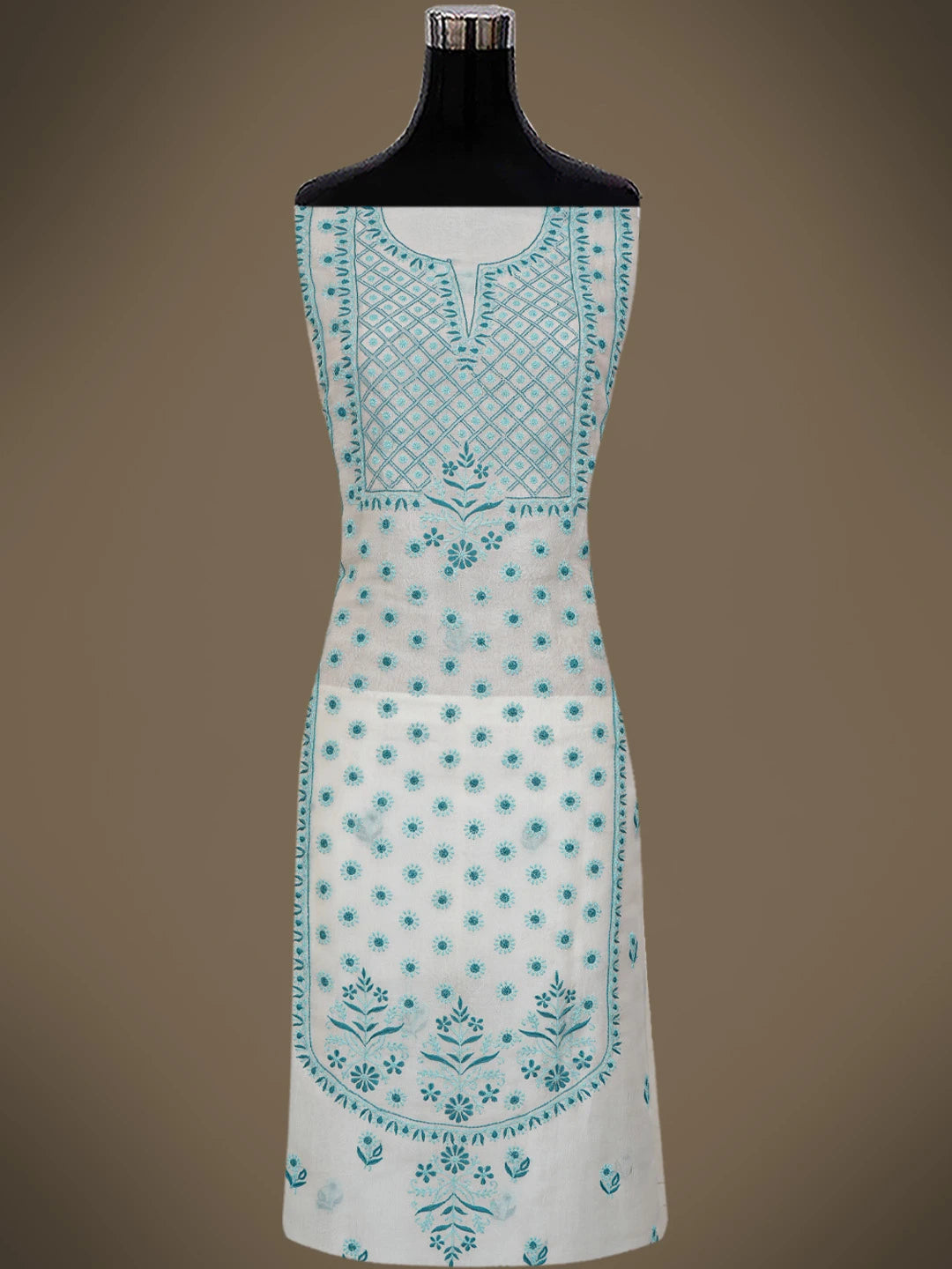Ada Hand Embroidered Smoke White Organza Lucknowi Chikankari Unstitched Kurta Dupatta Set 01A650812