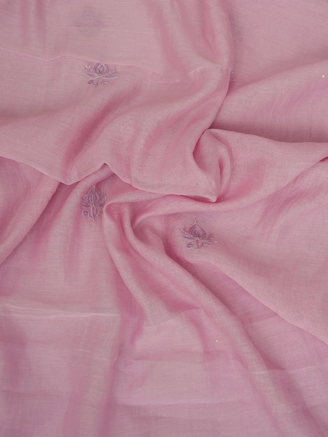 Ada Hand Embroidered Pink Chanderi Lucknowi Chikankari Unstitched Kurta Dupatta Set With Zari Work 01A682751