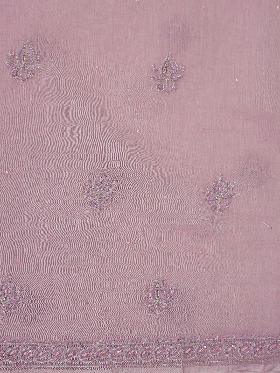 Ada Hand Embroidered Pink Chanderi Lucknowi Chikankari Unstitched Kurta Dupatta Set With Zari Work 01A682751