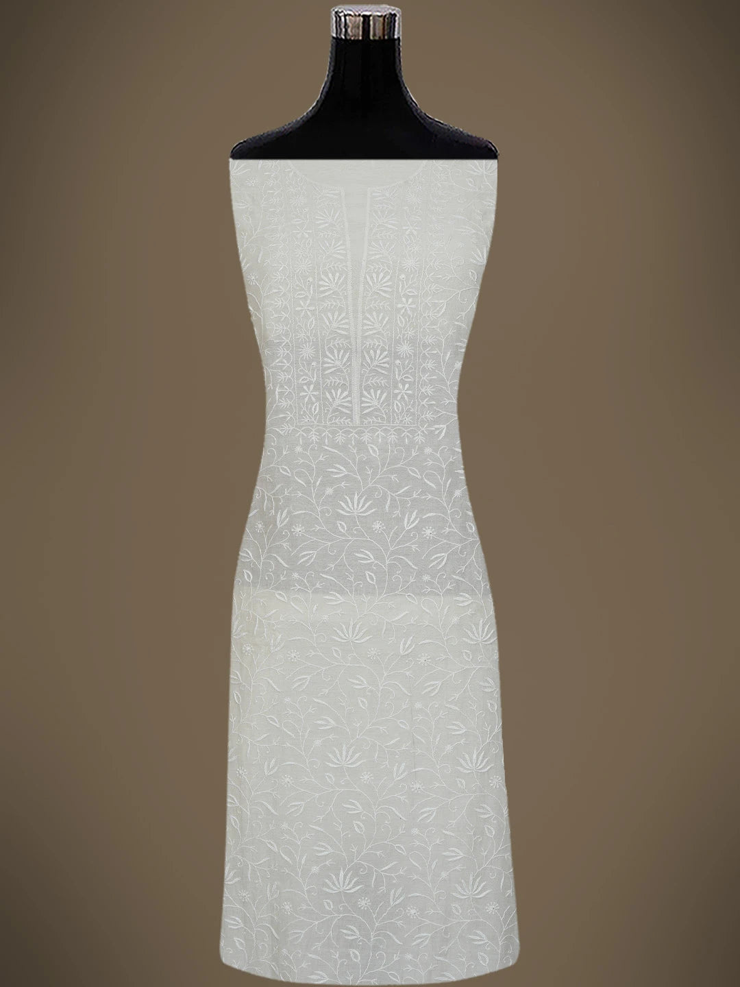 Ada Hand Embroidered Ivory White Chanderi Lucknowi Chikankari Unstitched Kurta Dupatta Set 01A664530