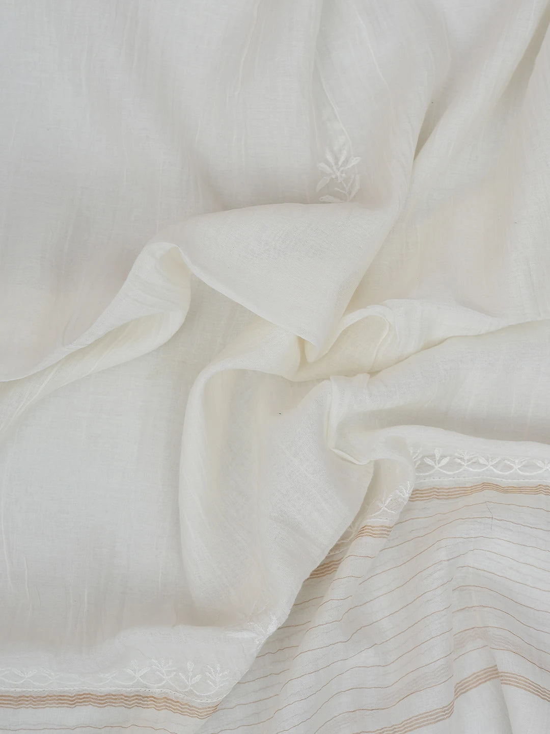 Ada Hand Embroidered Ivory White Chanderi Lucknowi Chikankari Unstitched Kurta Dupatta Set 01A664530