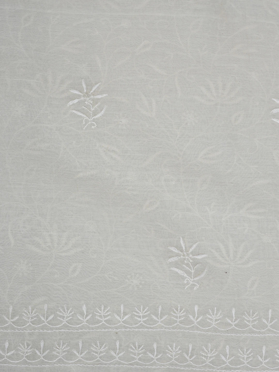 Ada Hand Embroidered Ivory White Chanderi Lucknowi Chikankari Unstitched Kurta Dupatta Set 01A664530