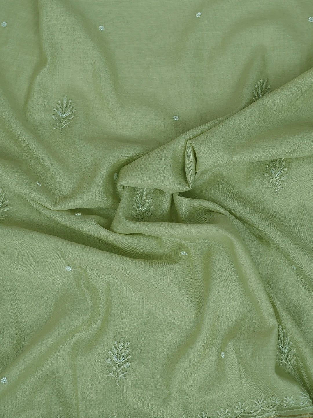 Ada Hand Embroidered Pista Green Chanderi Lucknowi Chikankari Semi-Stitched Kurta Dupatta Set With Cutdana Work 01A710901