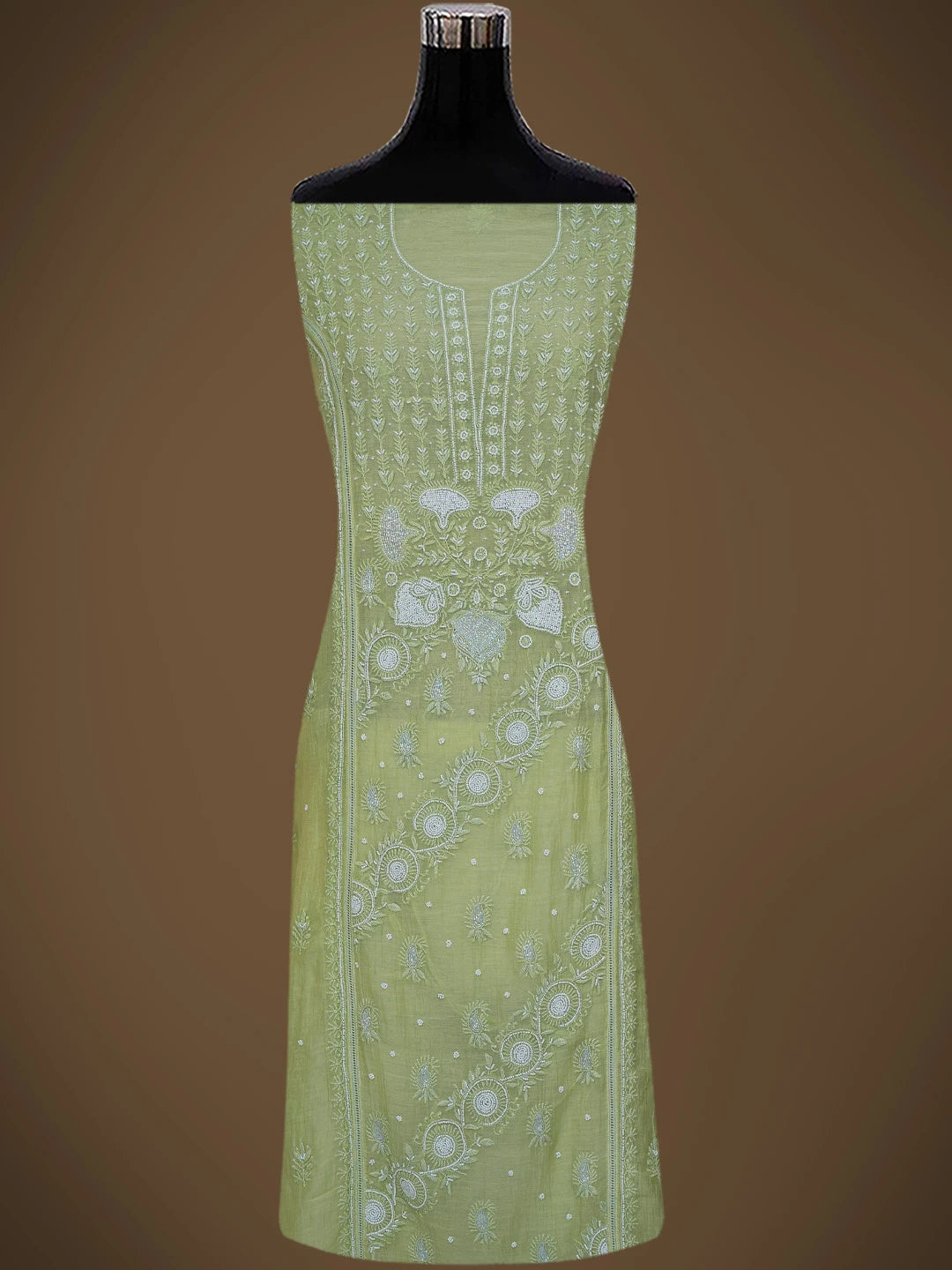 Ada Hand Embroidered Pista Green Chanderi Lucknowi Chikankari Semi-Stitched Kurta Dupatta Set With Cutdana Work 01A710901