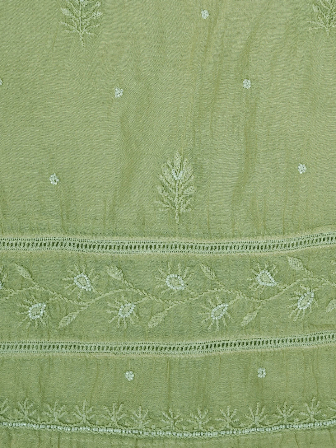 Ada Hand Embroidered Pista Green Chanderi Lucknowi Chikankari Semi-Stitched Kurta Dupatta Set With Cutdana Work 01A710901