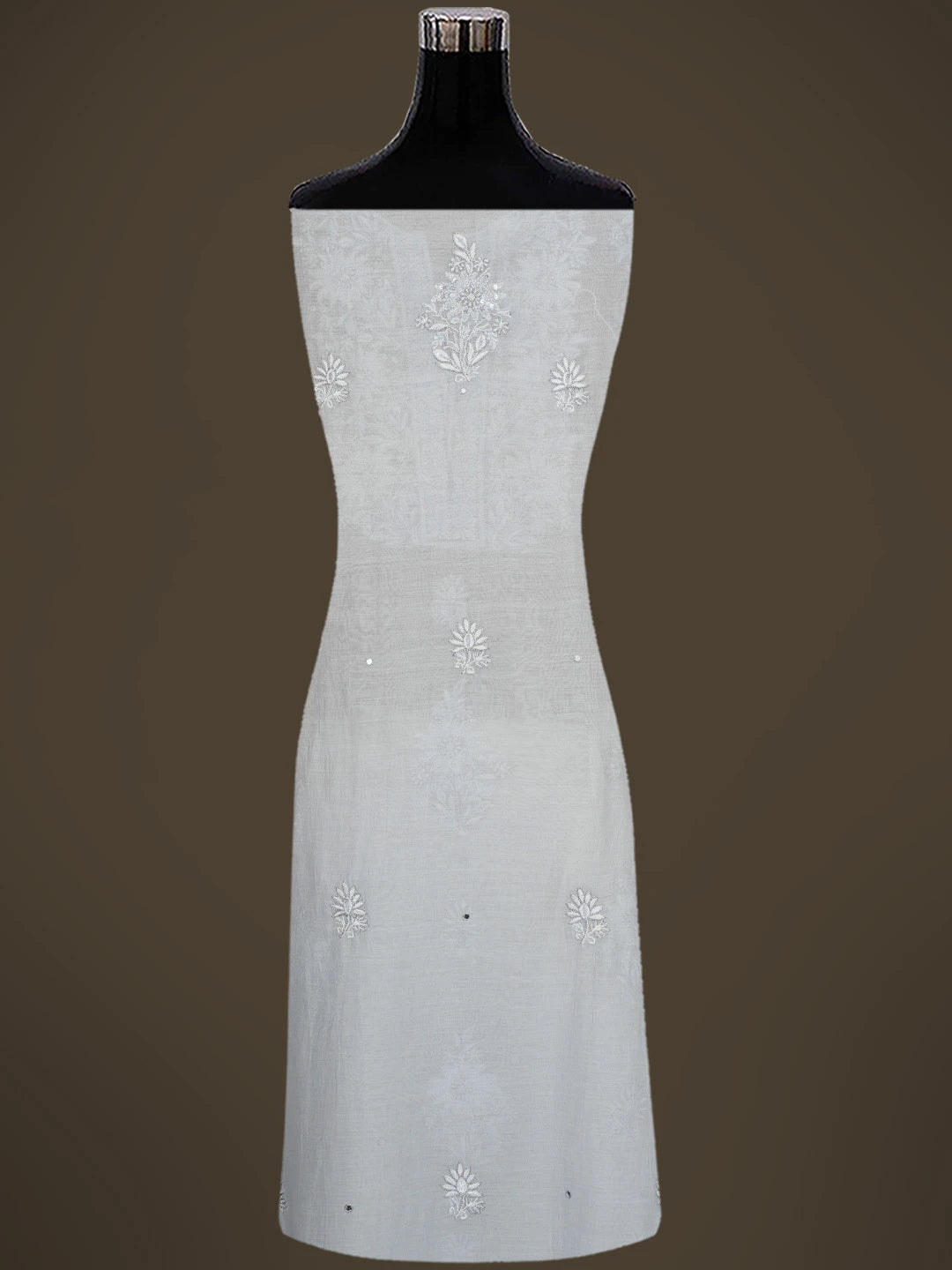 Ada Hand Embroidered Cadet Grey Chanderi Lucknowi Chikankari Unstitched Kurta Dupatta Set With Cutdana Work 01A682974