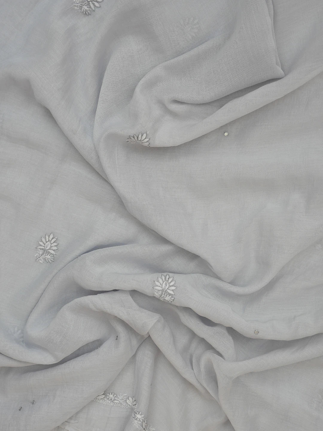 Ada Hand Embroidered Cadet Grey Chanderi Lucknowi Chikankari Unstitched Kurta Dupatta Set With Cutdana Work 01A682974