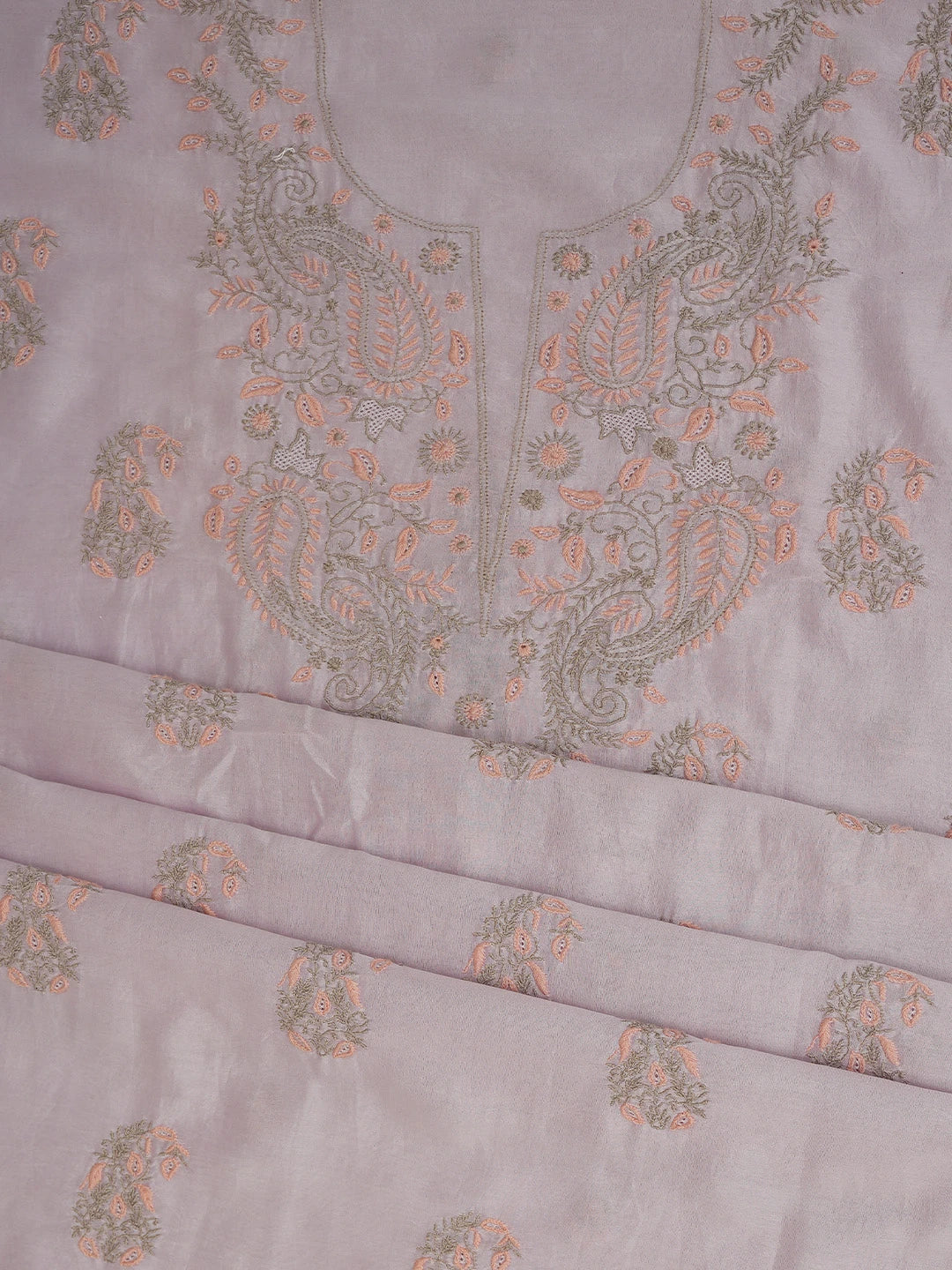 Ada Hand Embroidered Lavender Chanderi Lucknowi Chikankari Unstitched Kurta Dupatta Set 01A727712
