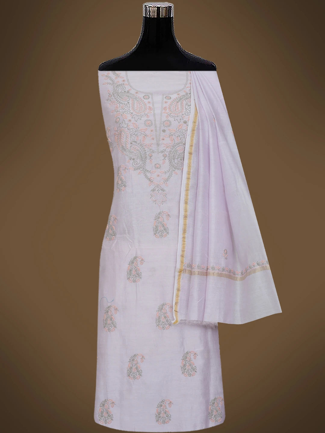Ada Hand Embroidered Lavender Chanderi Lucknowi Chikankari Unstitched Kurta Dupatta Set 01A727712
