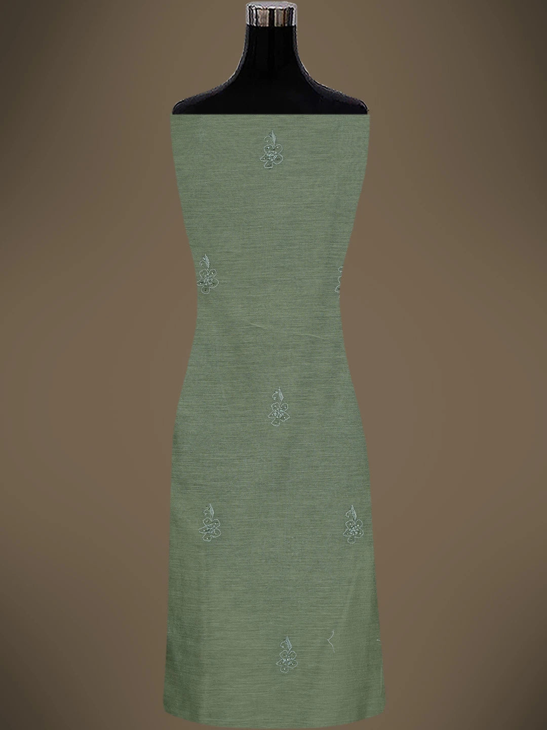 Ada Hand Embroidered Olive Green Chanderi Lucknowi Chikankari Unstitched Kurta Dupatta Set With Cutdana Work 01A737550