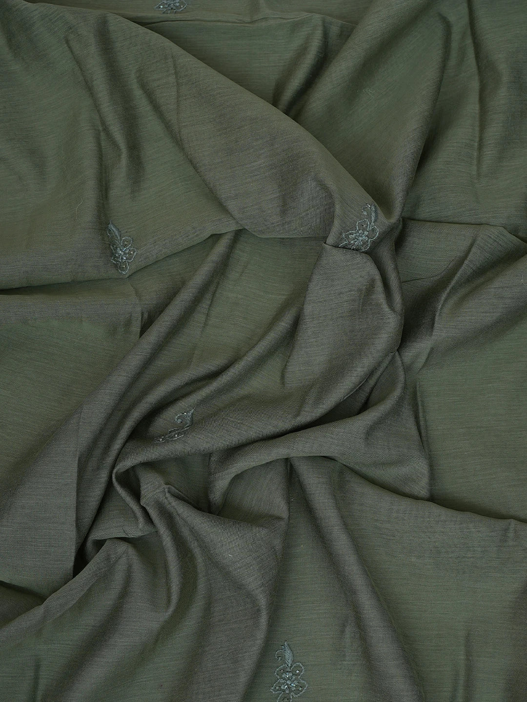 Ada Hand Embroidered Olive Green Chanderi Lucknowi Chikankari Unstitched Kurta Dupatta Set With Cutdana Work 01A737550