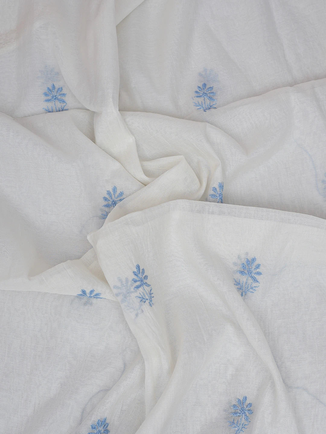 Ada Hand Embroidered Smoke White Chanderi Lucknowi Chikankari Unstitched Kurta Dupatta Set 01A750142