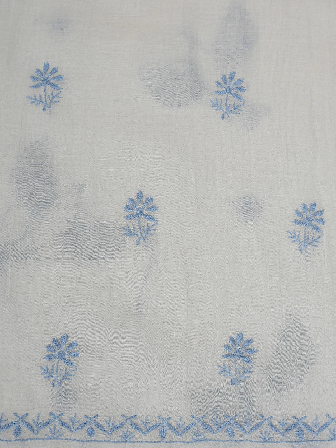 Ada Hand Embroidered Smoke White Chanderi Lucknowi Chikankari Unstitched Kurta Dupatta Set 01A750142