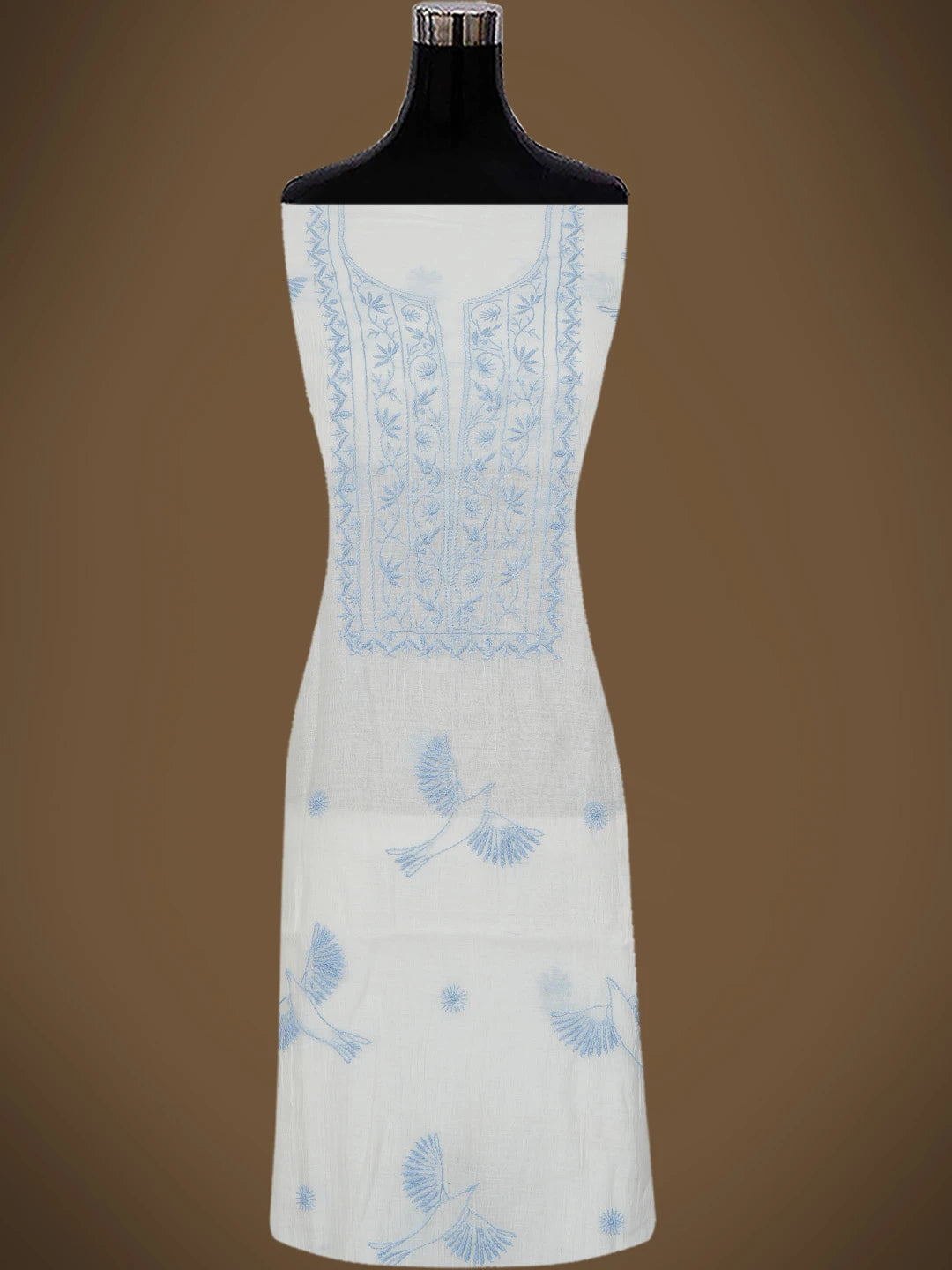 Ada Hand Embroidered Smoke White Chanderi Lucknowi Chikankari Unstitched Kurta Dupatta Set 01A750142