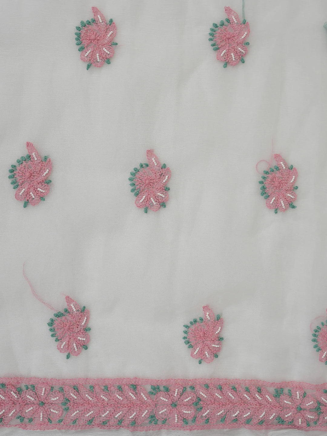 Ada Hand Embroidered White Organza Lucknowi Chikankari Unstitched Kurta Dupatta Set With Pearl Work 01A745042