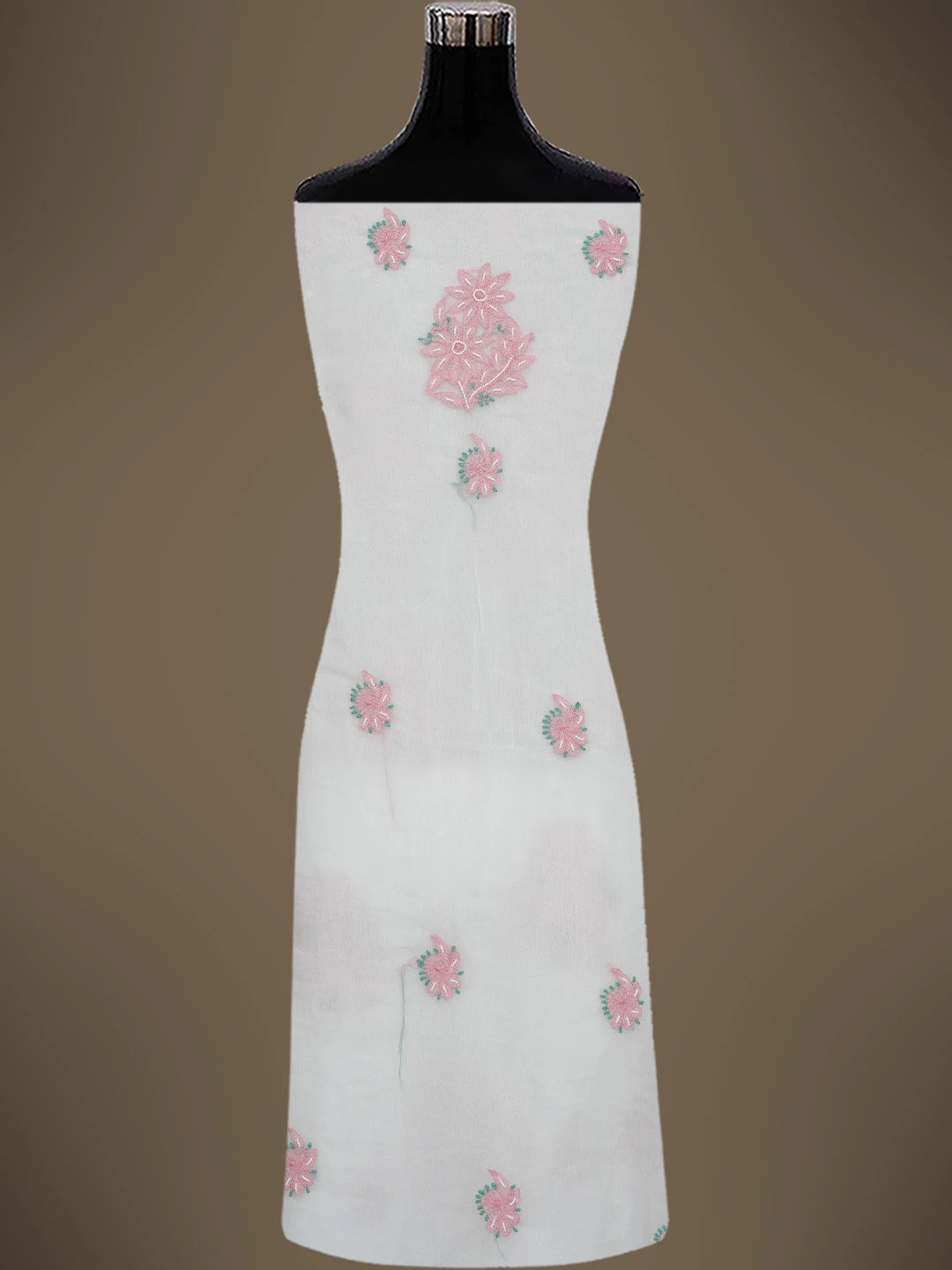 Ada Hand Embroidered White Organza Lucknowi Chikankari Unstitched Kurta Dupatta Set With Pearl Work 01A745042