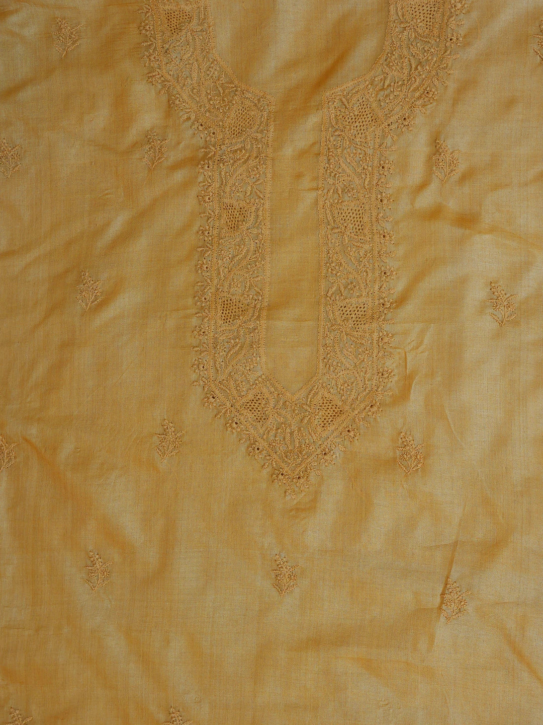 Ada Hand Embroidered Fawn Tussar Silk Lucknowi Chikankari Unstitched Men's Kurta Piece 01A722452