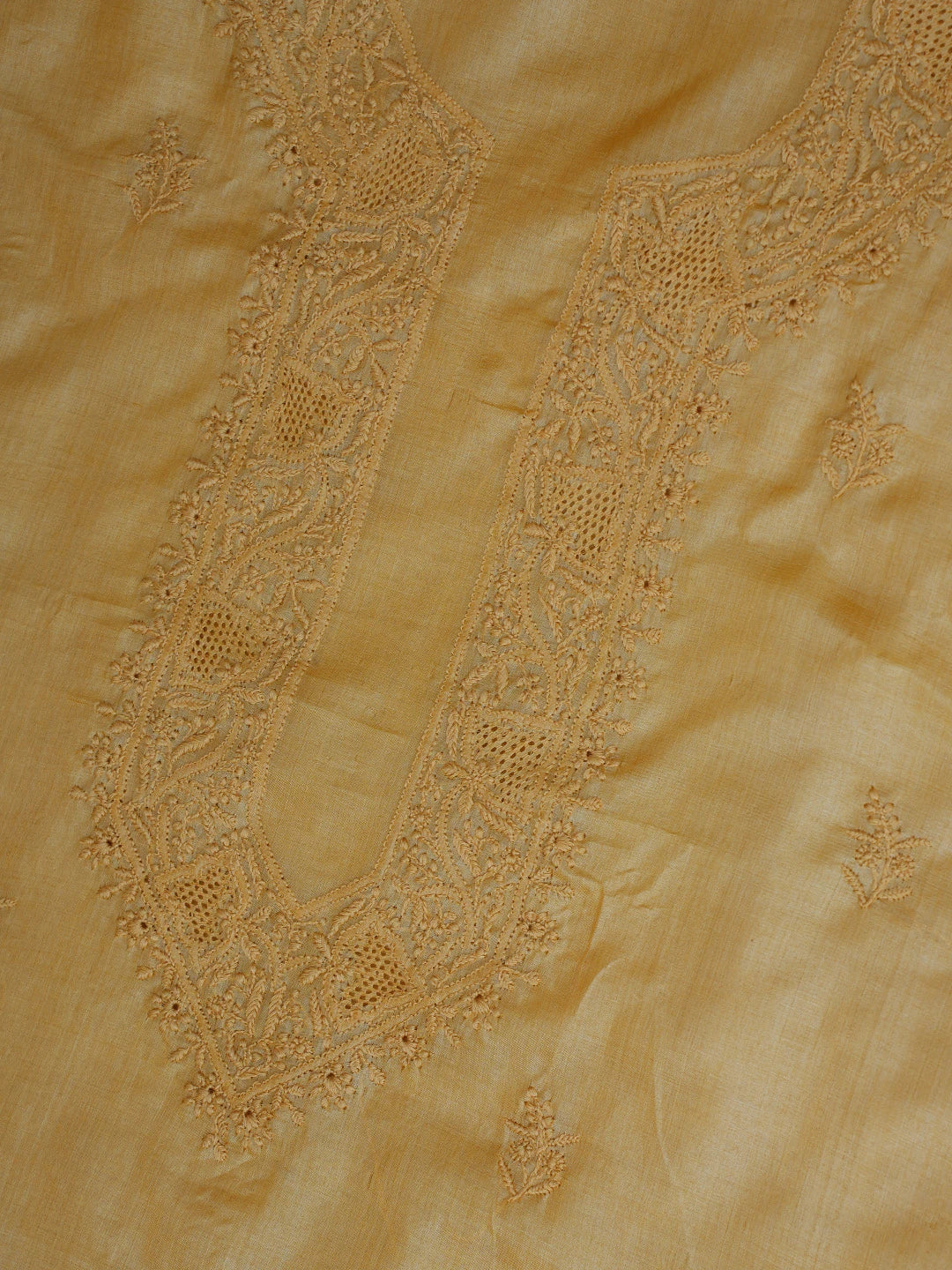Ada Hand Embroidered Fawn Tussar Silk Lucknowi Chikankari Unstitched Men's Kurta Piece 01A722452
