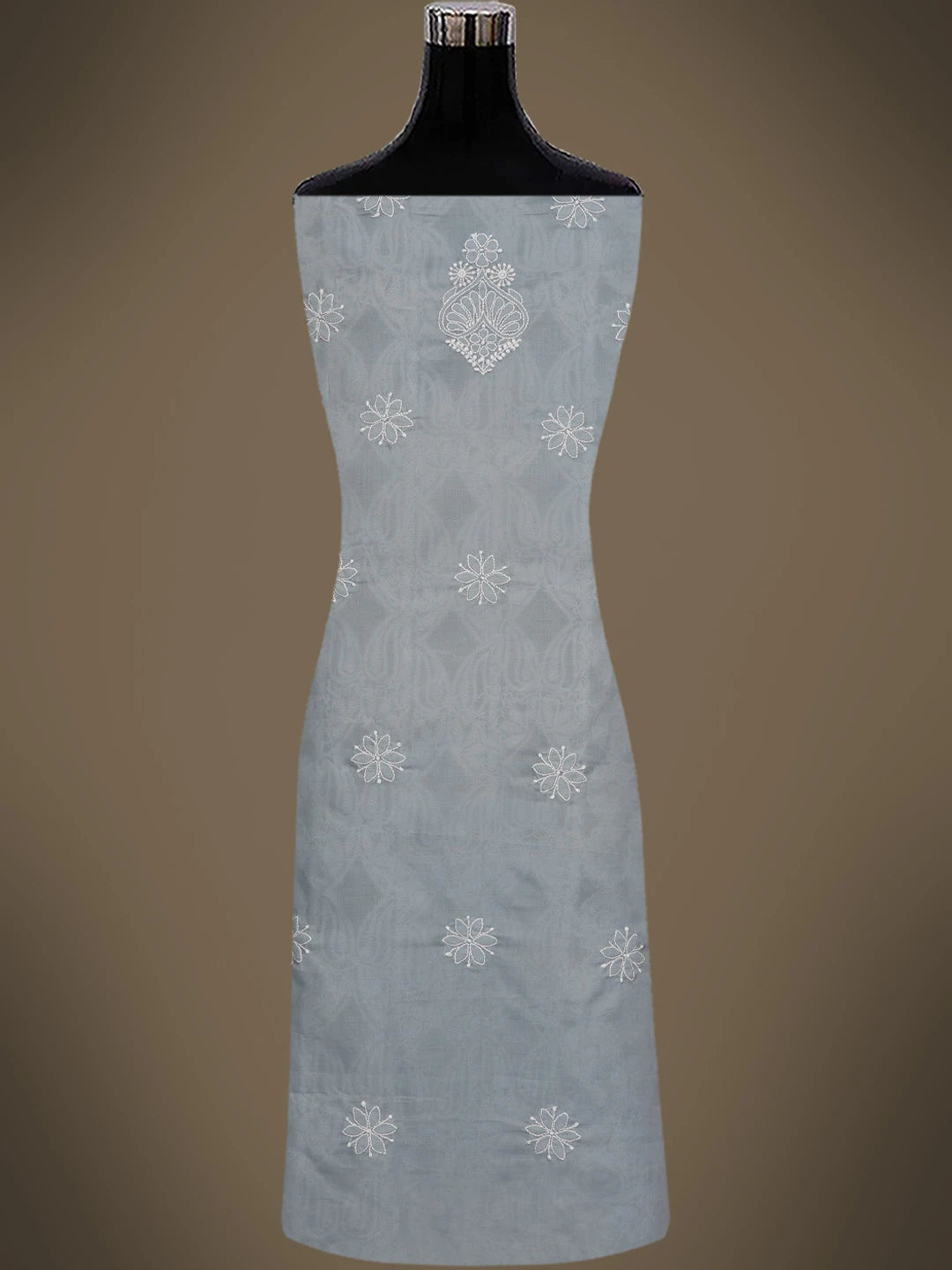 Ada Hand Embroidered Grey Cotton Lucknowi Chikankari Unstitched Suit Piece 01A723968