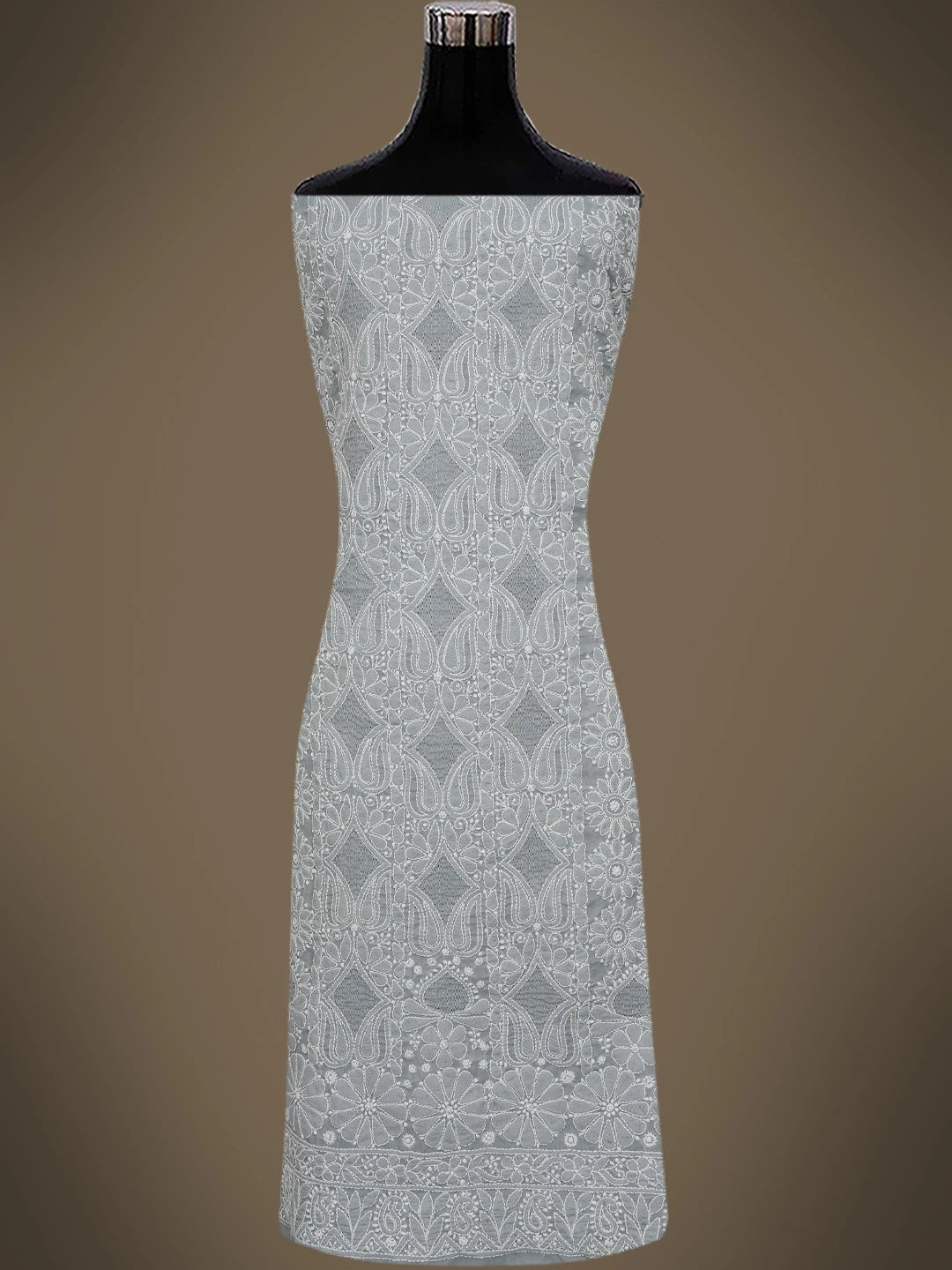 Ada Hand Embroidered Grey Cotton Lucknowi Chikankari Unstitched Suit Piece 01A723968