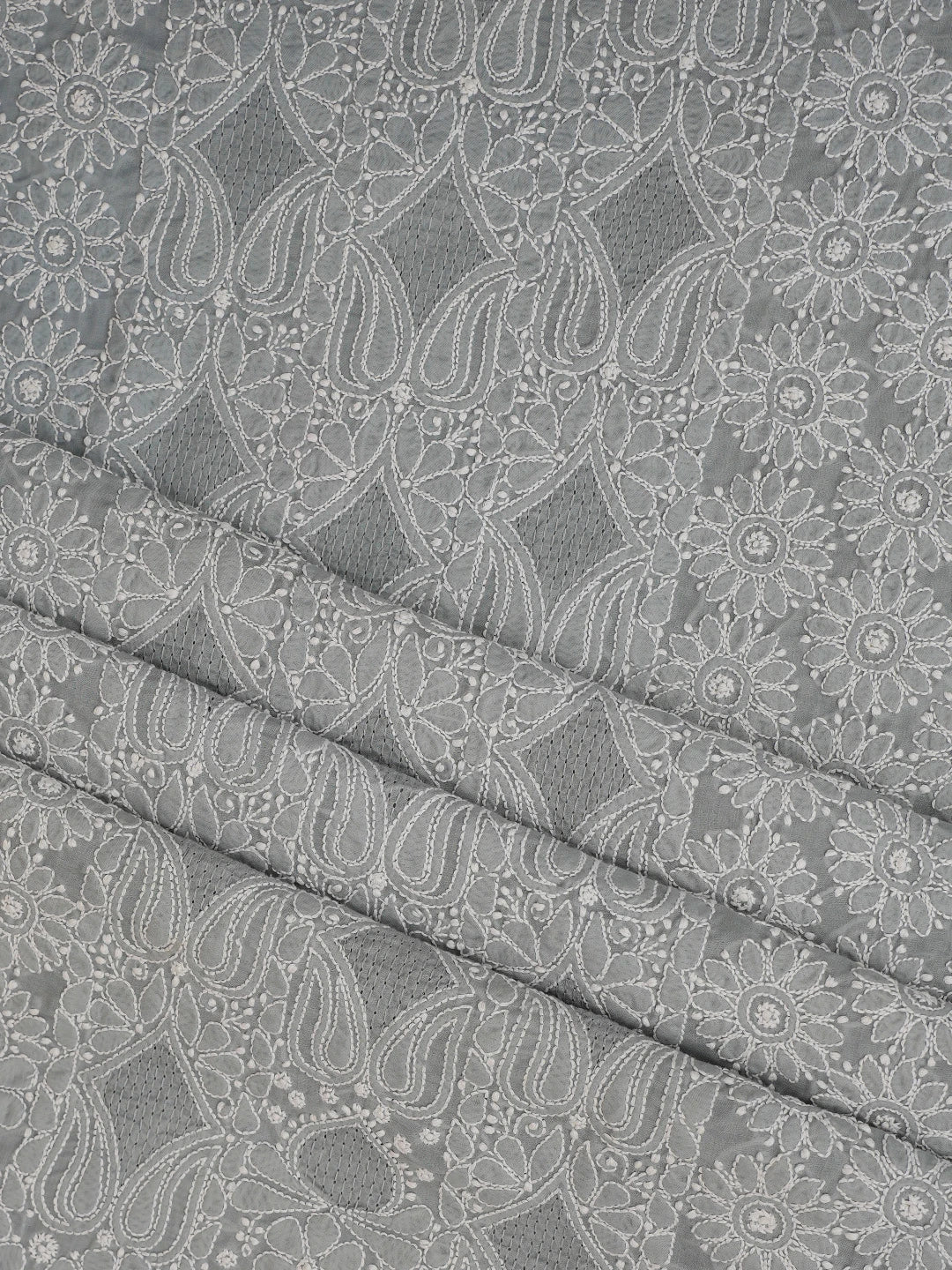 Ada Hand Embroidered Grey Cotton Lucknowi Chikankari Unstitched Suit Piece 01A723968