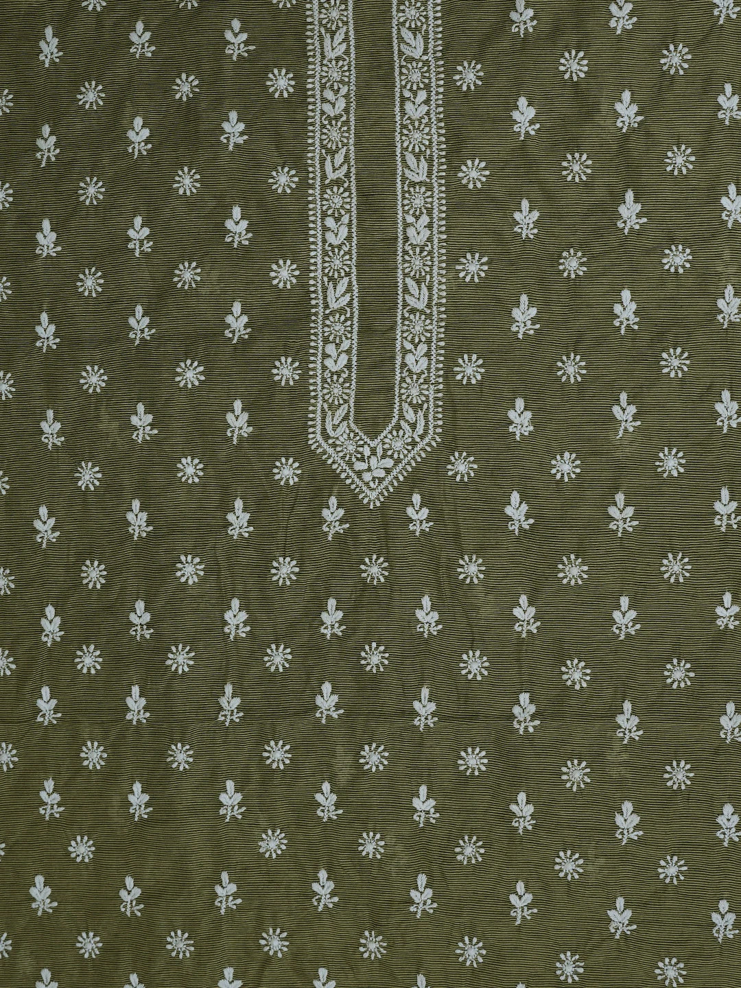 Ada Hand Embroidered Olive Green Chanderi Lucknowi Chikankari Unstitched Men's Kurta Piece 01A708512