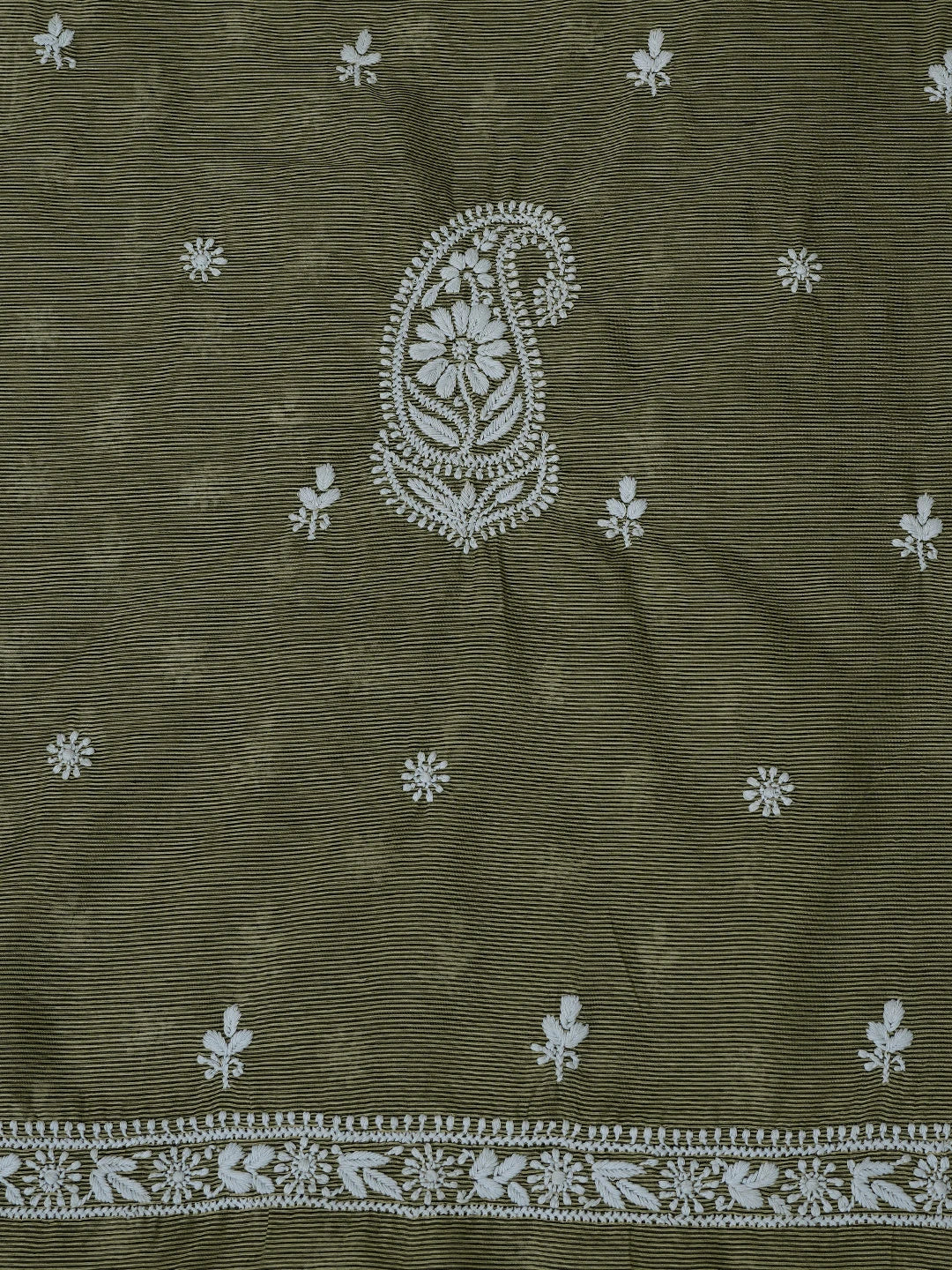 Ada Hand Embroidered Olive Green Chanderi Lucknowi Chikankari Unstitched Men's Kurta Piece 01A708512