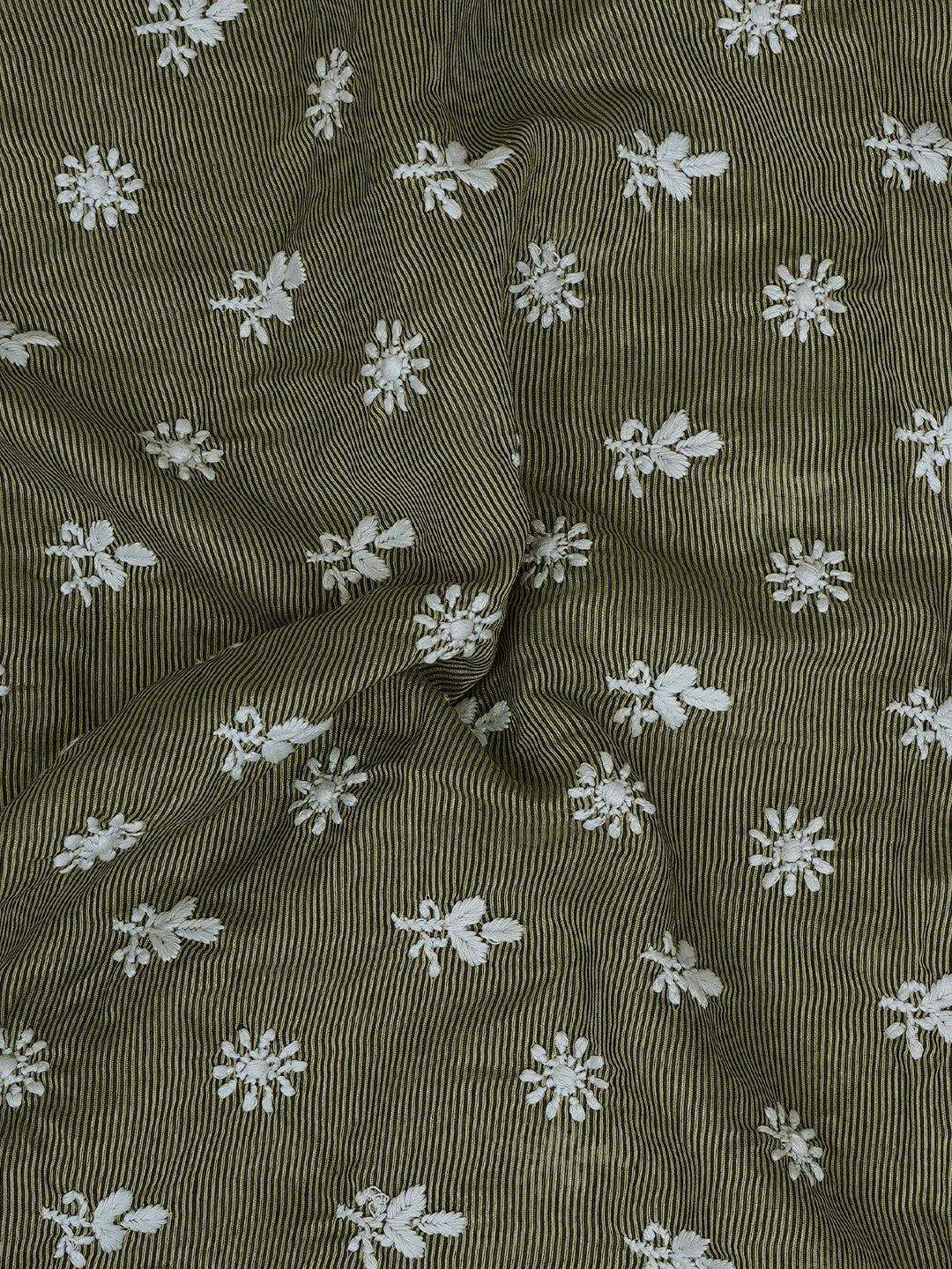 Ada Hand Embroidered Olive Green Chanderi Lucknowi Chikankari Unstitched Men's Kurta Piece 01A708512