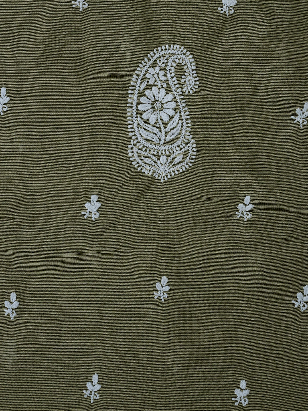 Ada Hand Embroidered Olive Green Chanderi Lucknowi Chikankari Unstitched Men's Kurta Piece 01A708512