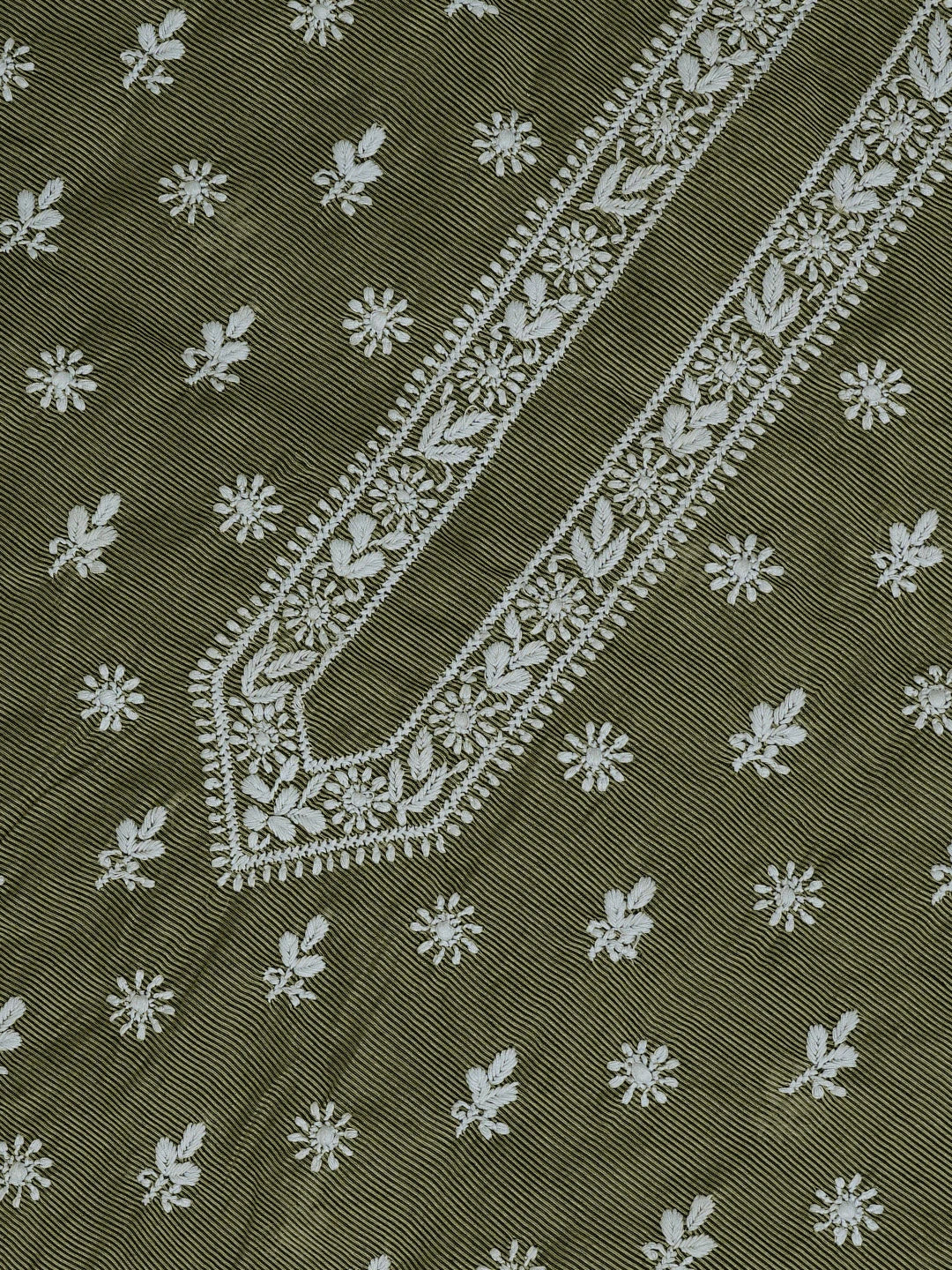 Ada Hand Embroidered Olive Green Chanderi Lucknowi Chikankari Unstitched Men's Kurta Piece 01A708512