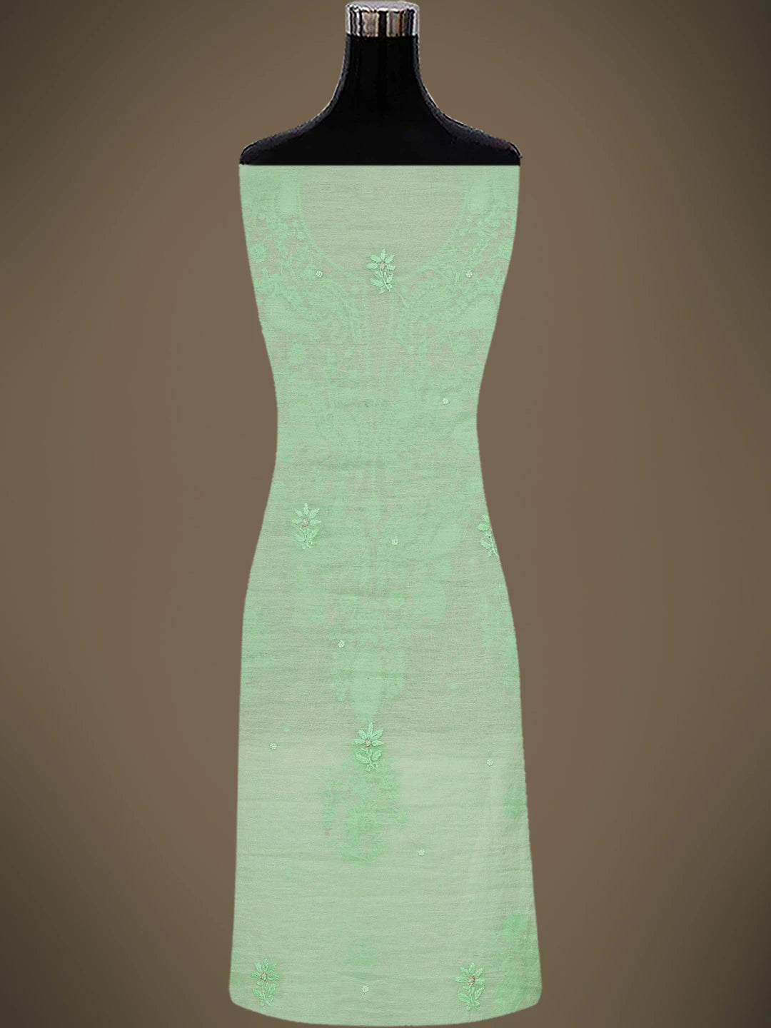 Ada Hand Embroidered Sea Green Chanderi Lucknowi Chikankari Unstitched Kurta Dupatta Set With Pearl Work 01A687559