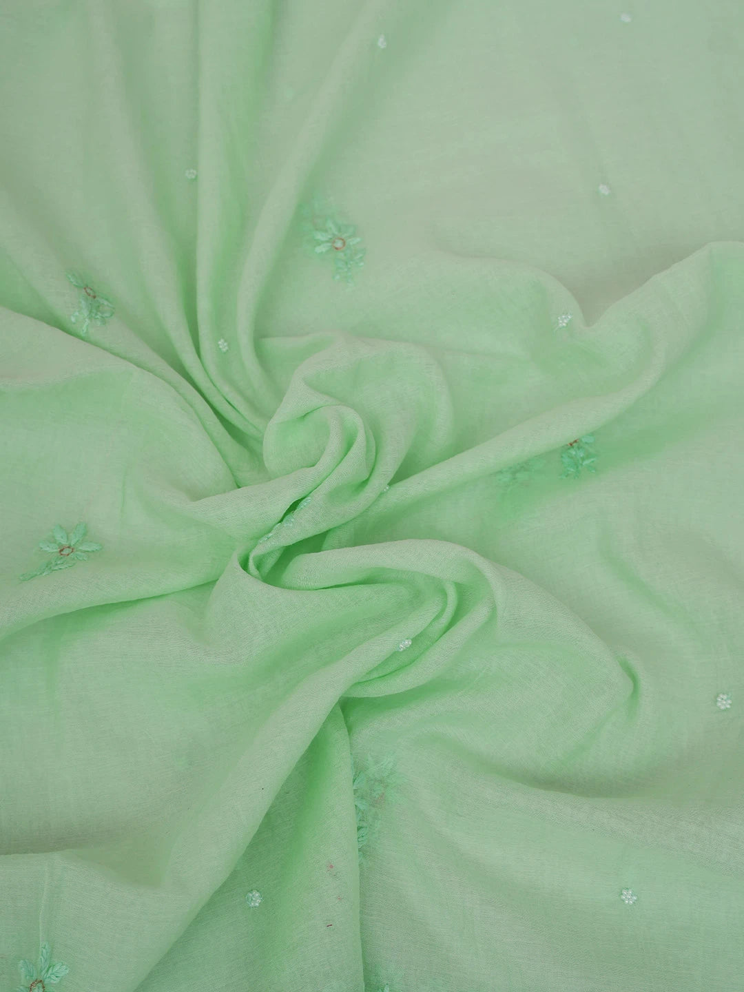 Ada Hand Embroidered Sea Green Chanderi Lucknowi Chikankari Unstitched Kurta Dupatta Set With Pearl Work 01A687559