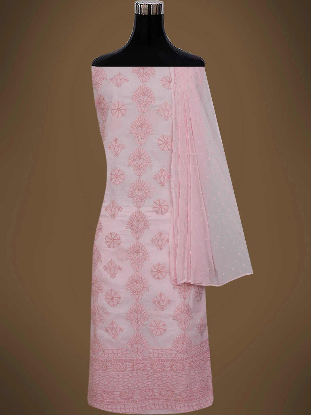 Ada Hand Embroidered Pink Cotton Lucknowi Chikankari Unstitched Suit Piece 01A742510