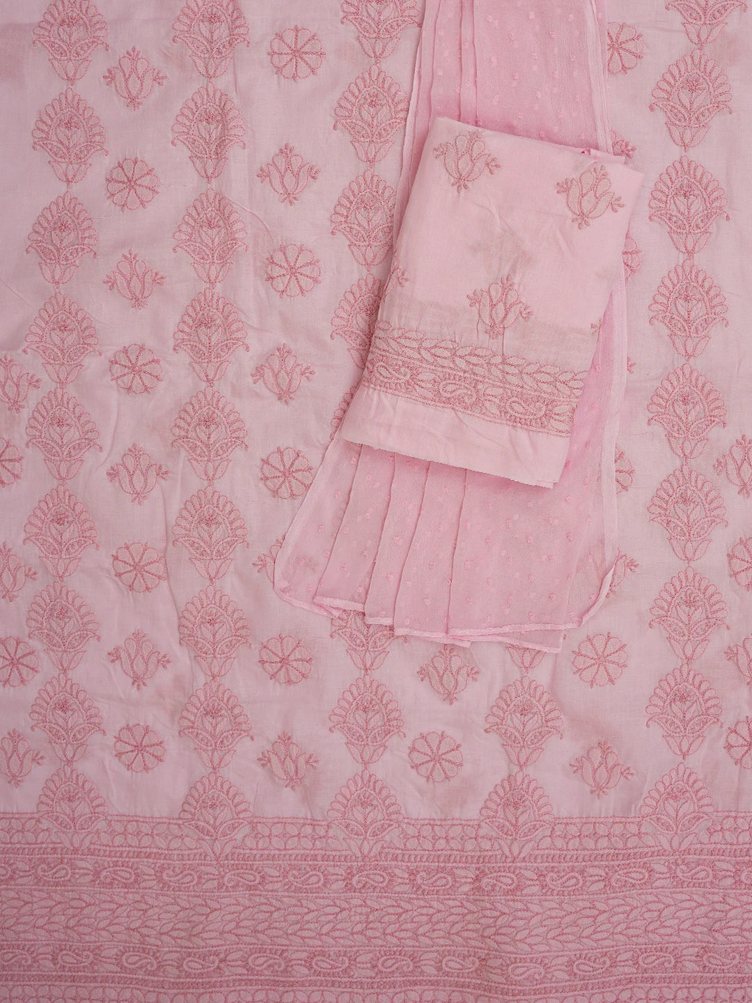 Ada Hand Embroidered Pink Cotton Lucknowi Chikankari Unstitched Suit Piece 01A742510